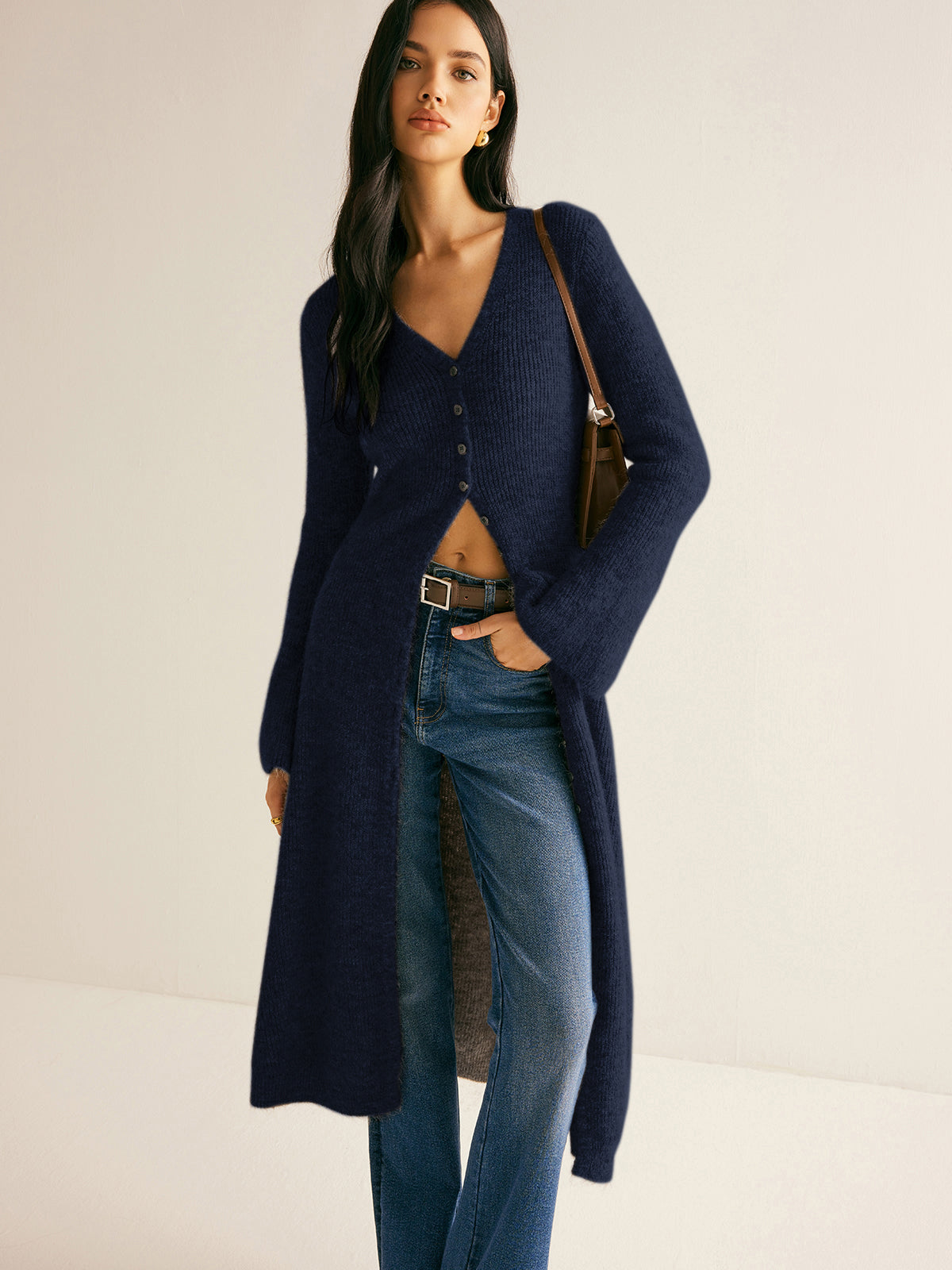 Stacking V-Neck Split Breasted Sweater Dress Stacking V-Neck Split Breasted Sweater Dress