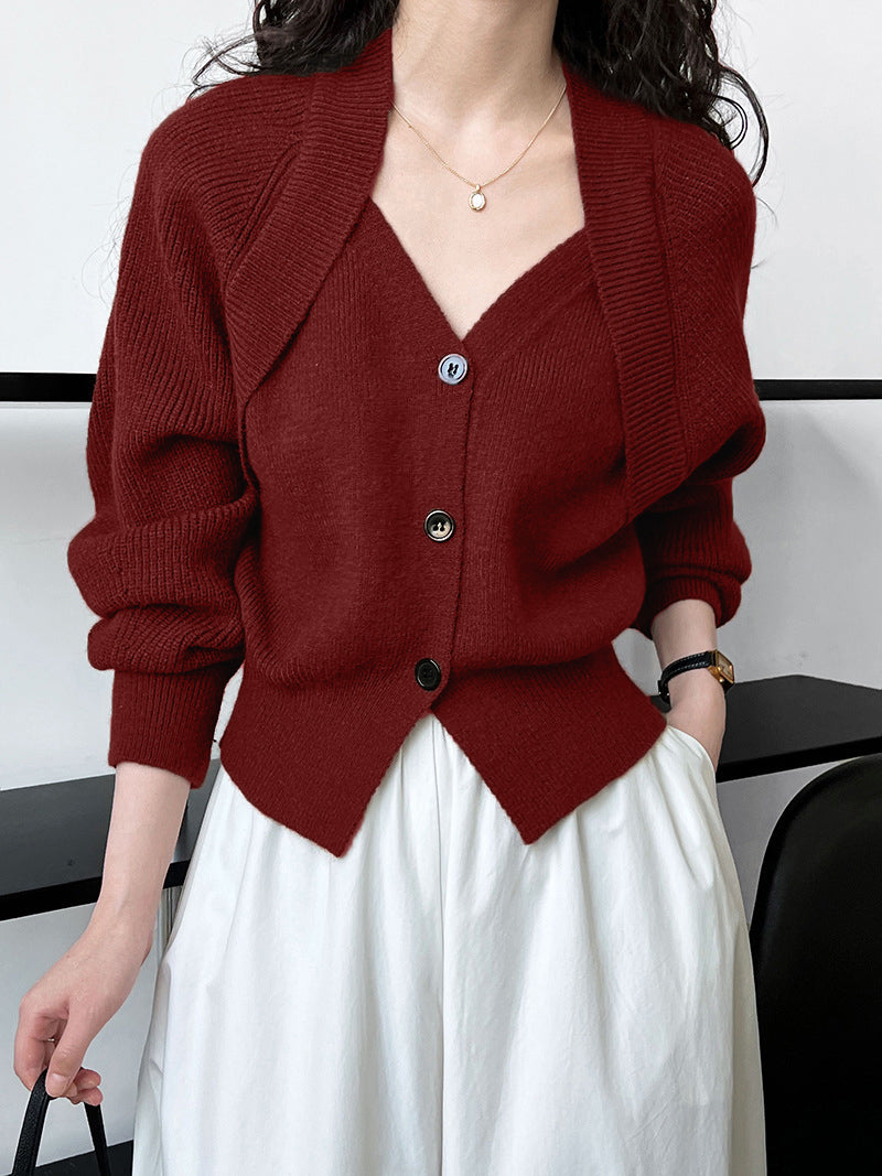 Patchwork V-neck Button Sweater Patchwork V-neck Button Sweater