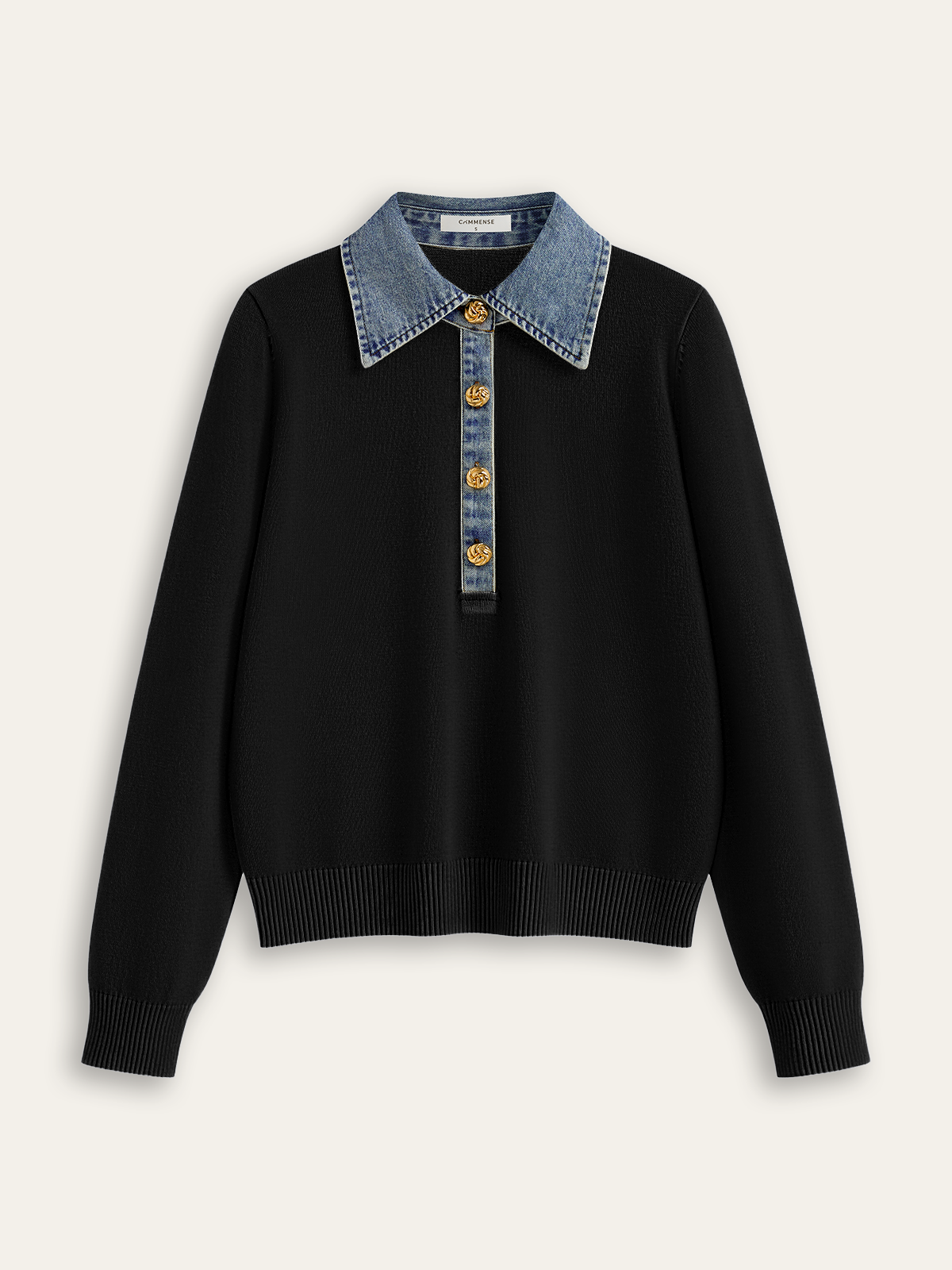 Denim Collar Wool Blend Knit Top Denim Collar Wool Blend Knit Top