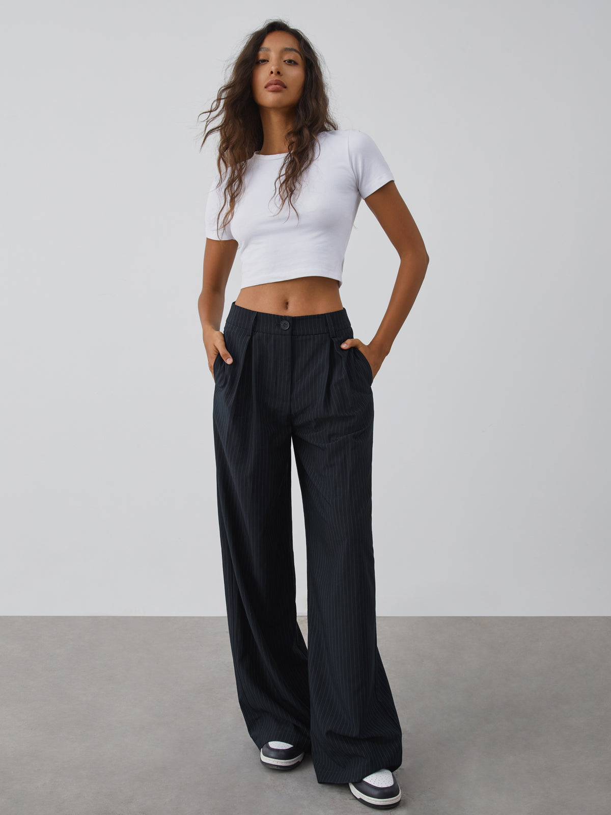 Shock Value Pinstripe Wide Leg Dress Pants Shock Value Pinstripe Wide Leg Dress Pants