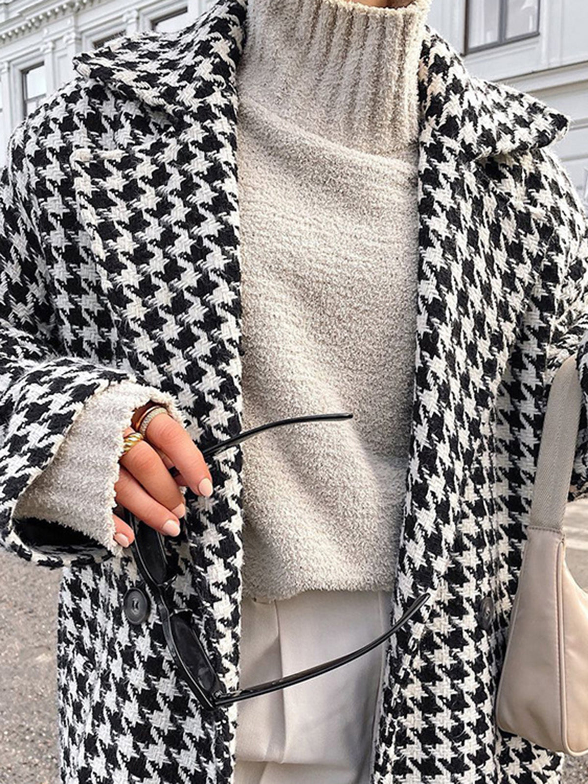 Oversized Houndstooth Tweed Trench Coat Oversized Houndstooth Tweed Trench Coat