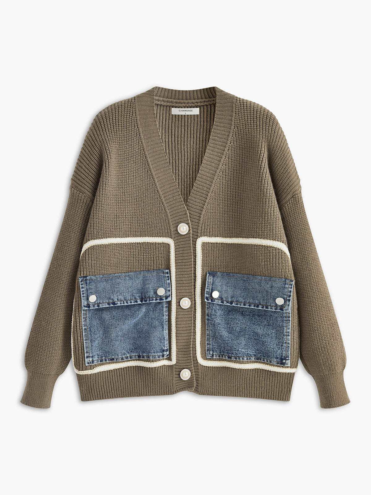 V-Neck Flap Pockets Panel Knit Outerwear V-Neck Flap Pockets Panel Knit Outerwear
