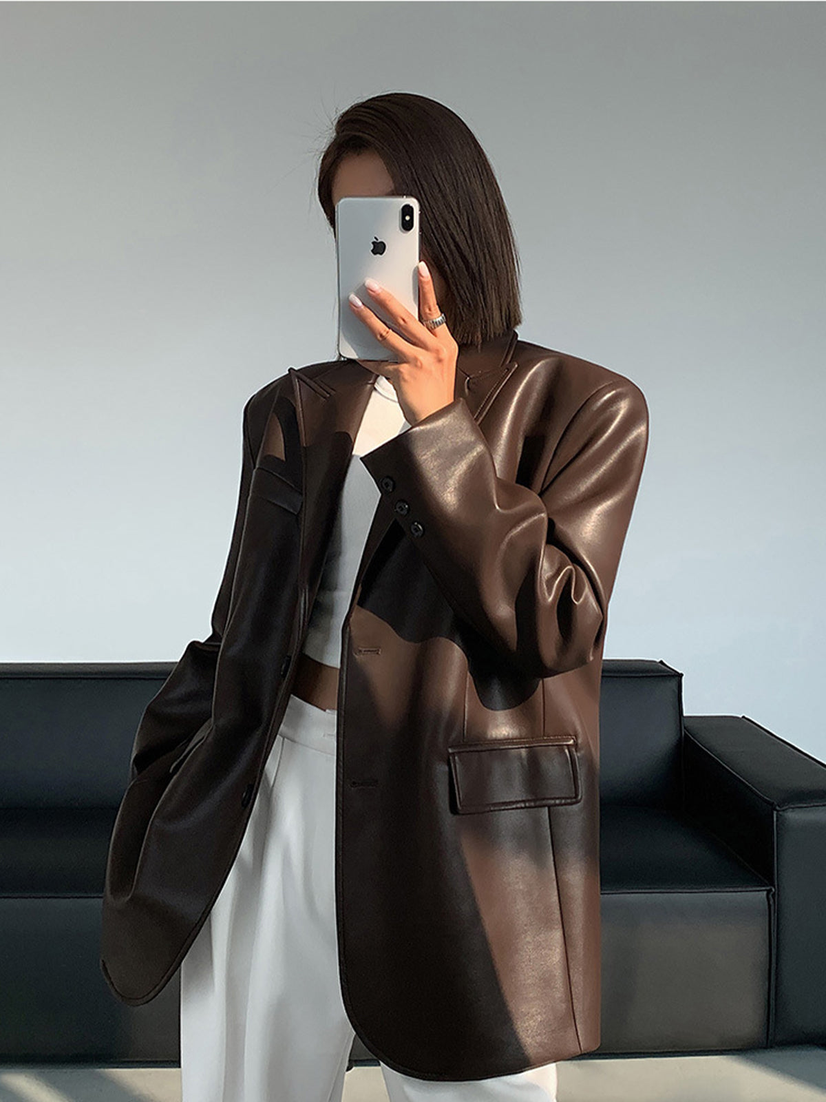 Lapel Pockets Leather Blazer Lapel Pockets Leather Blazer