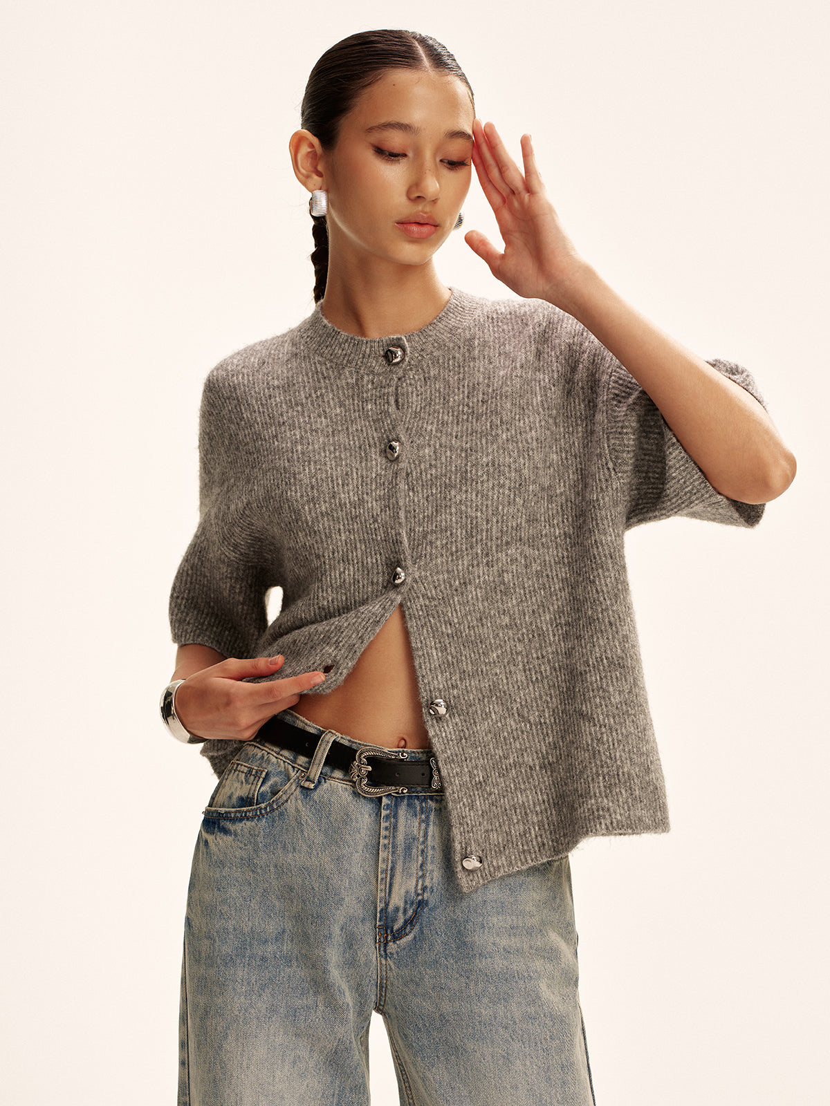Wool-Blend Short-Sleeved Cardigan Wool-Blend Short-Sleeved Cardigan