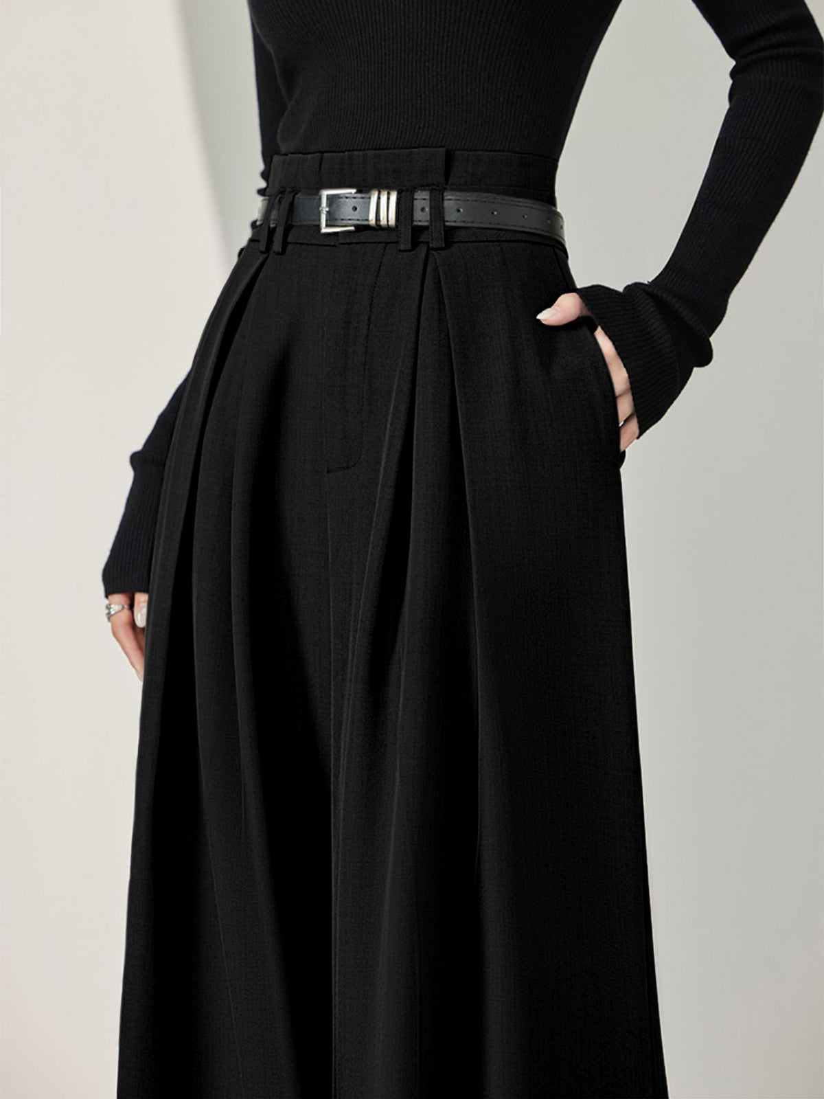 Solid Belted Pleated Wide Leg Pants Solid Belted Pleated Wide Leg Pants