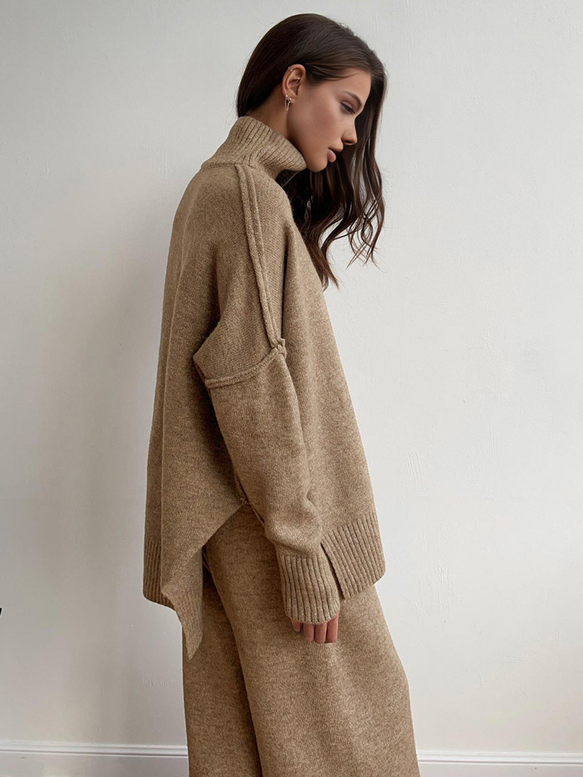 Plain Turtleneck Knit Pants Set Plain Turtleneck Knit Pants Set