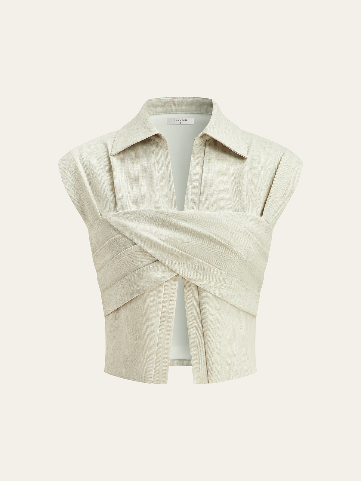 Linen Blend Cropped Blouse with Cross Wrap Detail Linen Blend Cropped Blouse with Cross Wrap Detail
