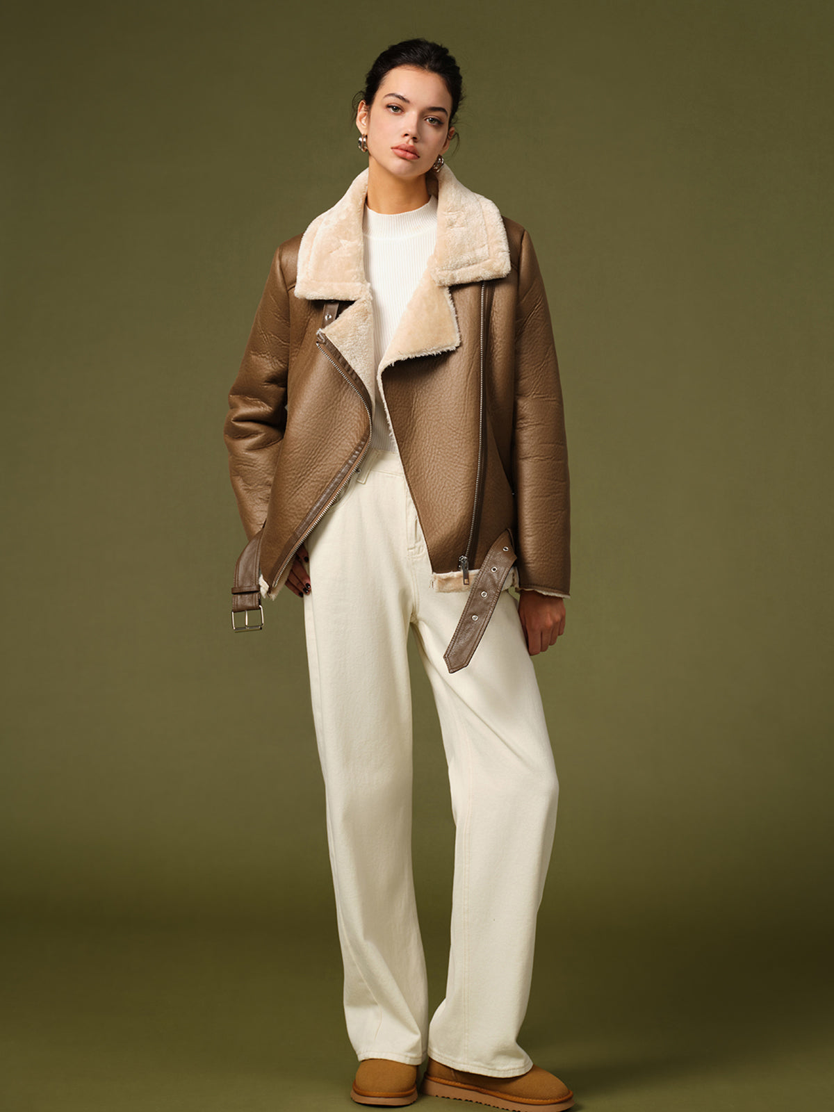 Zipper Belted Soft Fleece Jacket Zipper Belted Soft Fleece Jacket