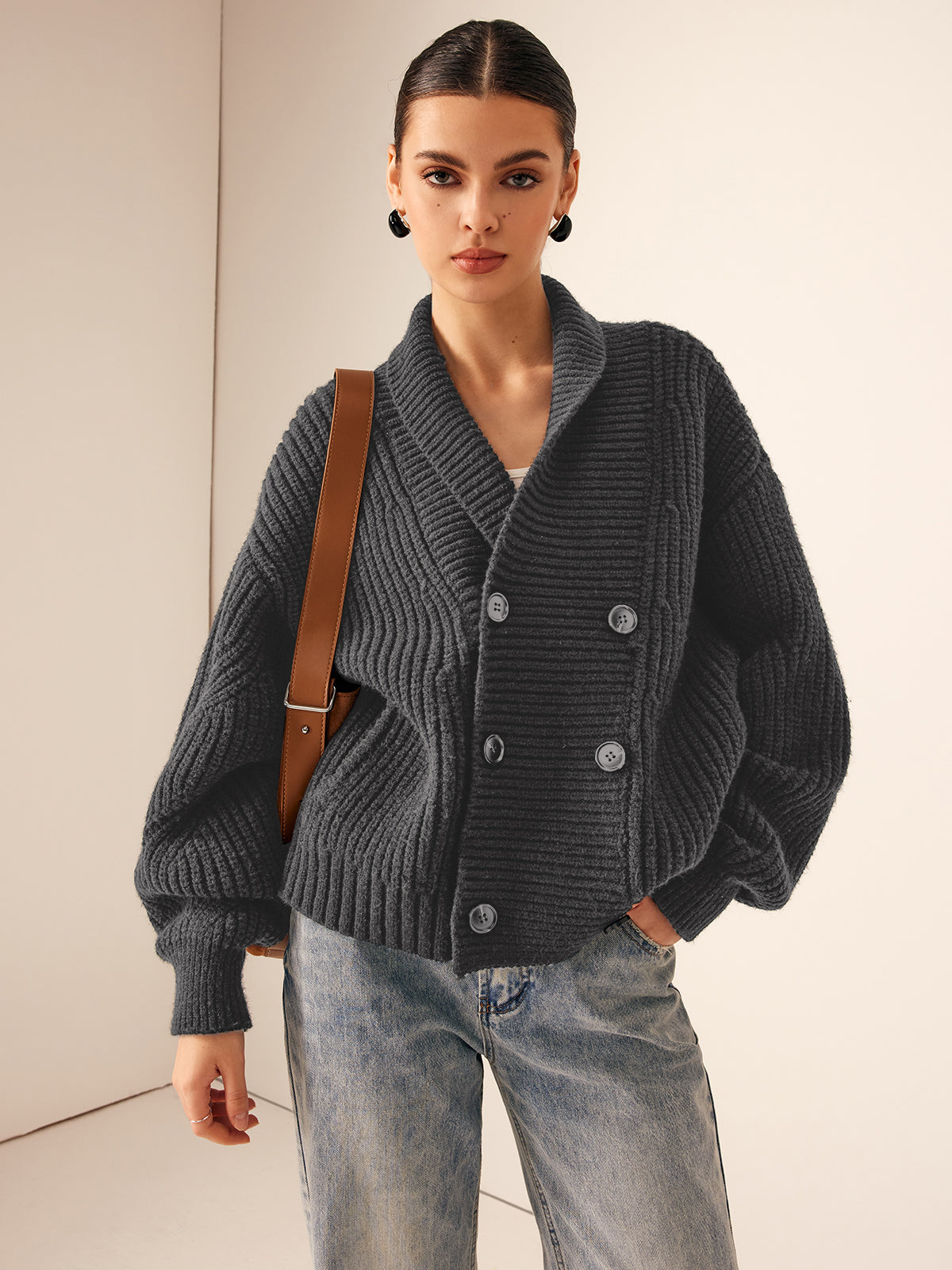 Ribbed Lapel Button Knit Outerwear Ribbed Lapel Button Knit Outerwear