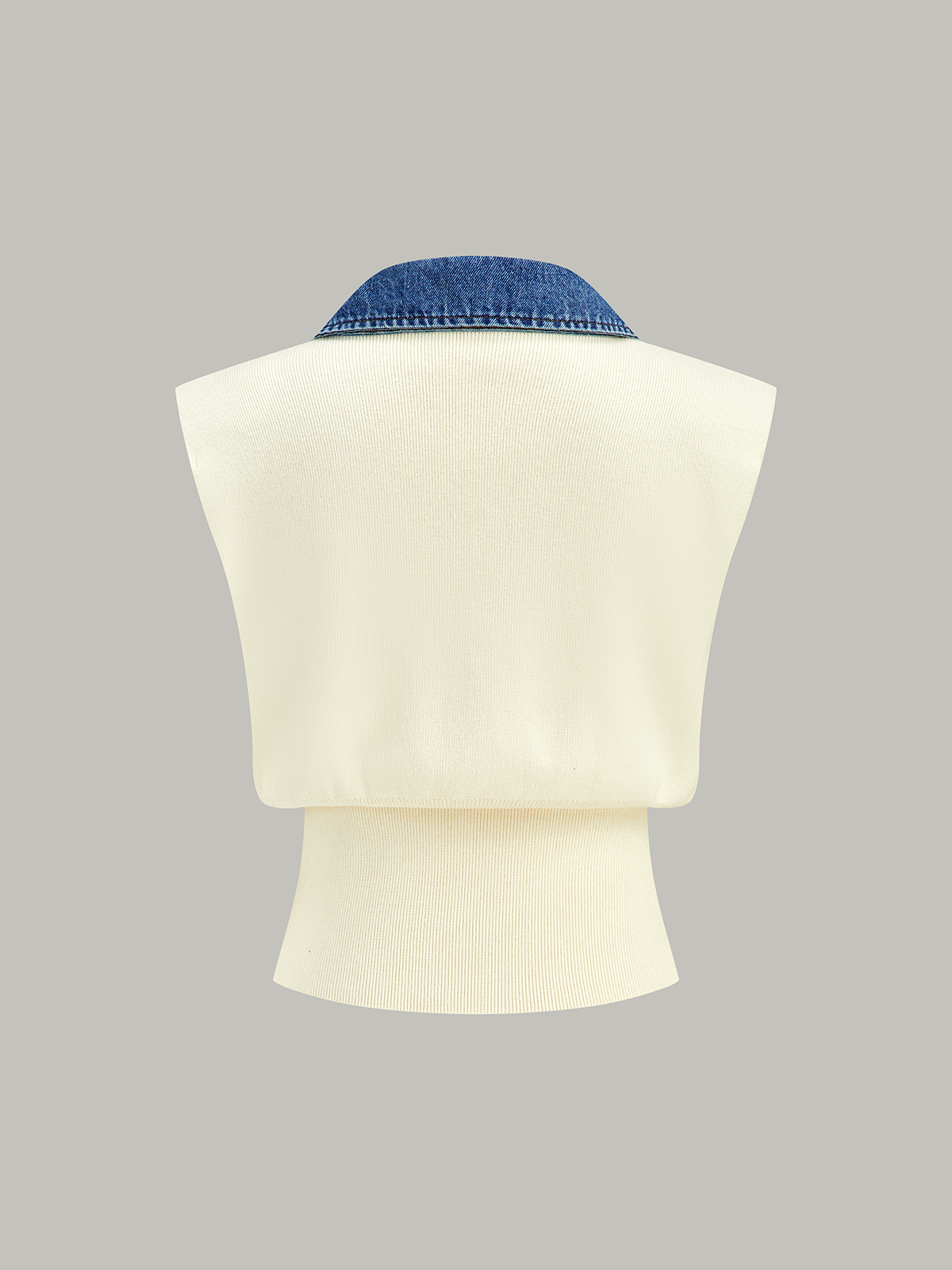 Denim Trim Metal Button Knit Vest Denim Trim Metal Button Knit Vest