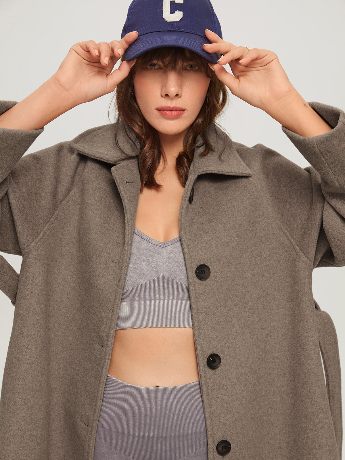 Oversized Brushed Belted Long Overcoat Oversized Brushed Belted Long Overcoat