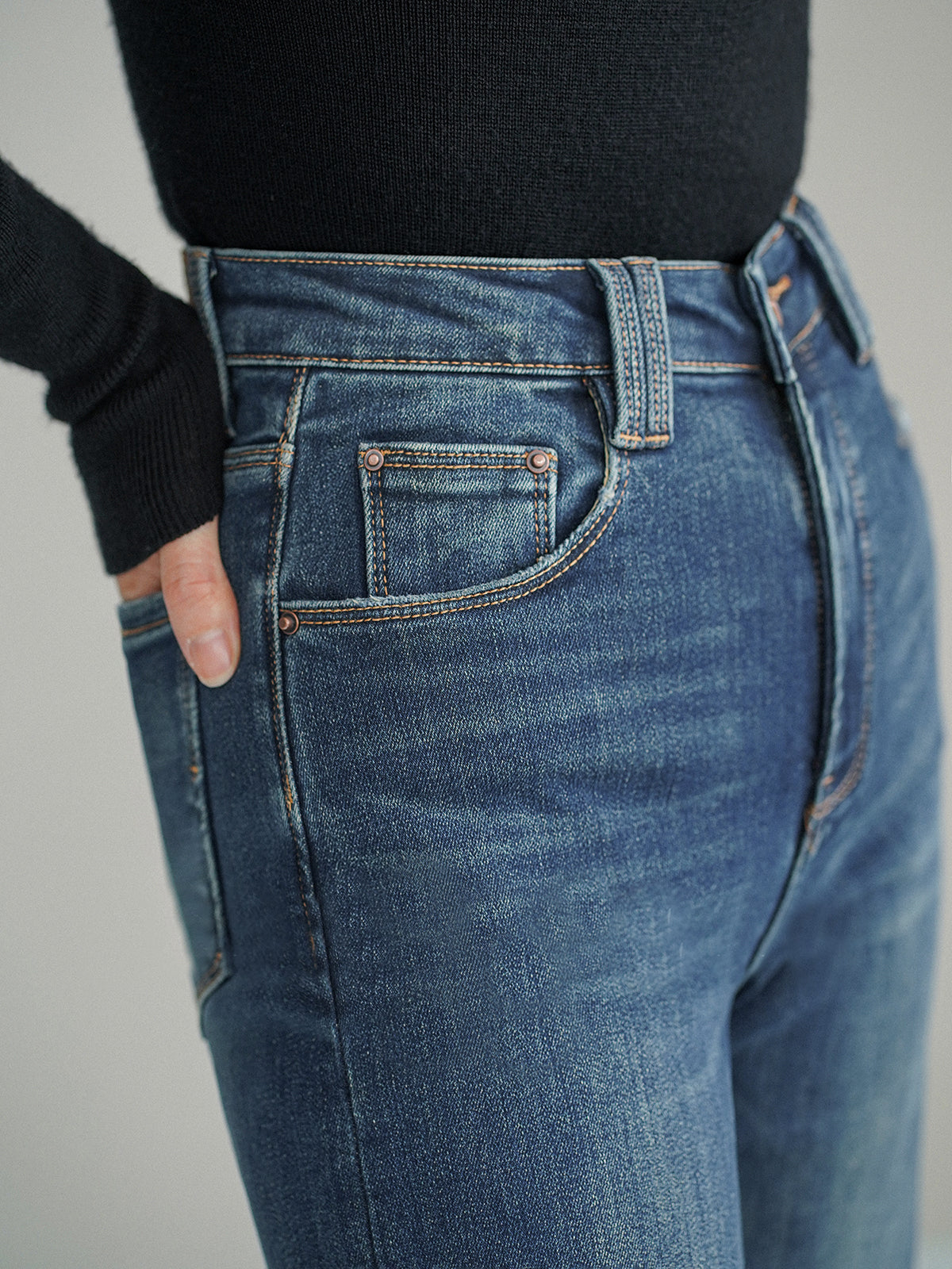 Mid-Waist Bootcut Denim Jeans Without Belt Mid-Waist Bootcut Denim Jeans Without Belt