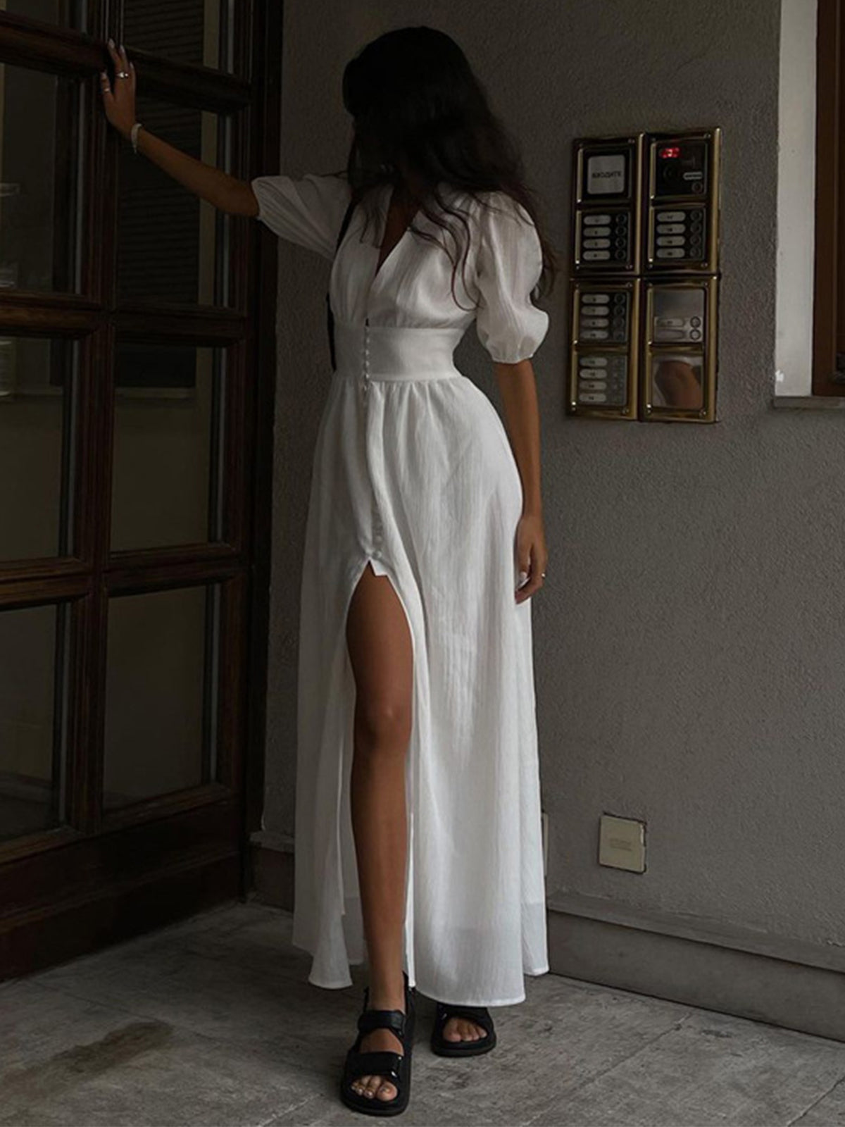 Frenchy  Button Split Long Dress Frenchy  Button Split Long Dress