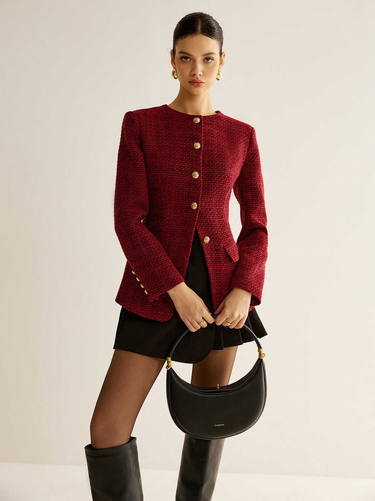 Button Down Slit Tweed Blazer Button Down Slit Tweed Blazer