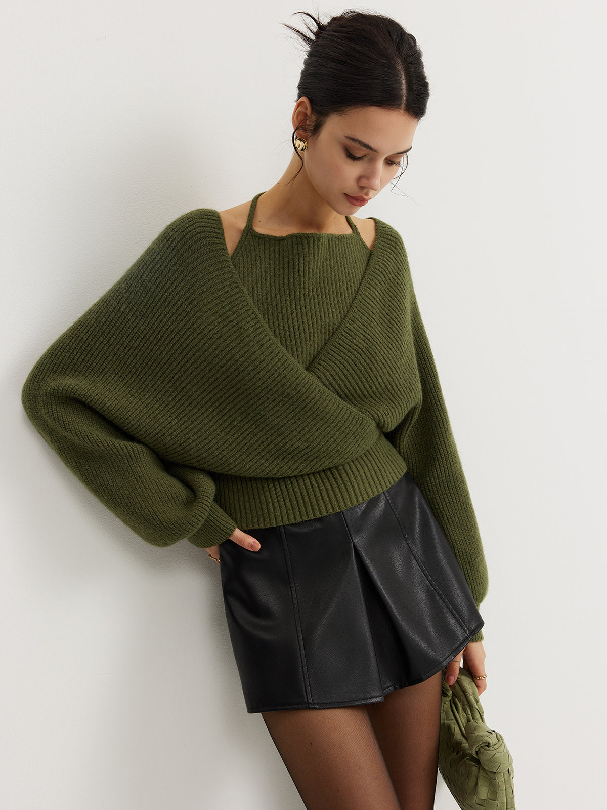 2 in 1 Bat Sleeve Halter Knit Top 2 in 1 Bat Sleeve Halter Knit Top