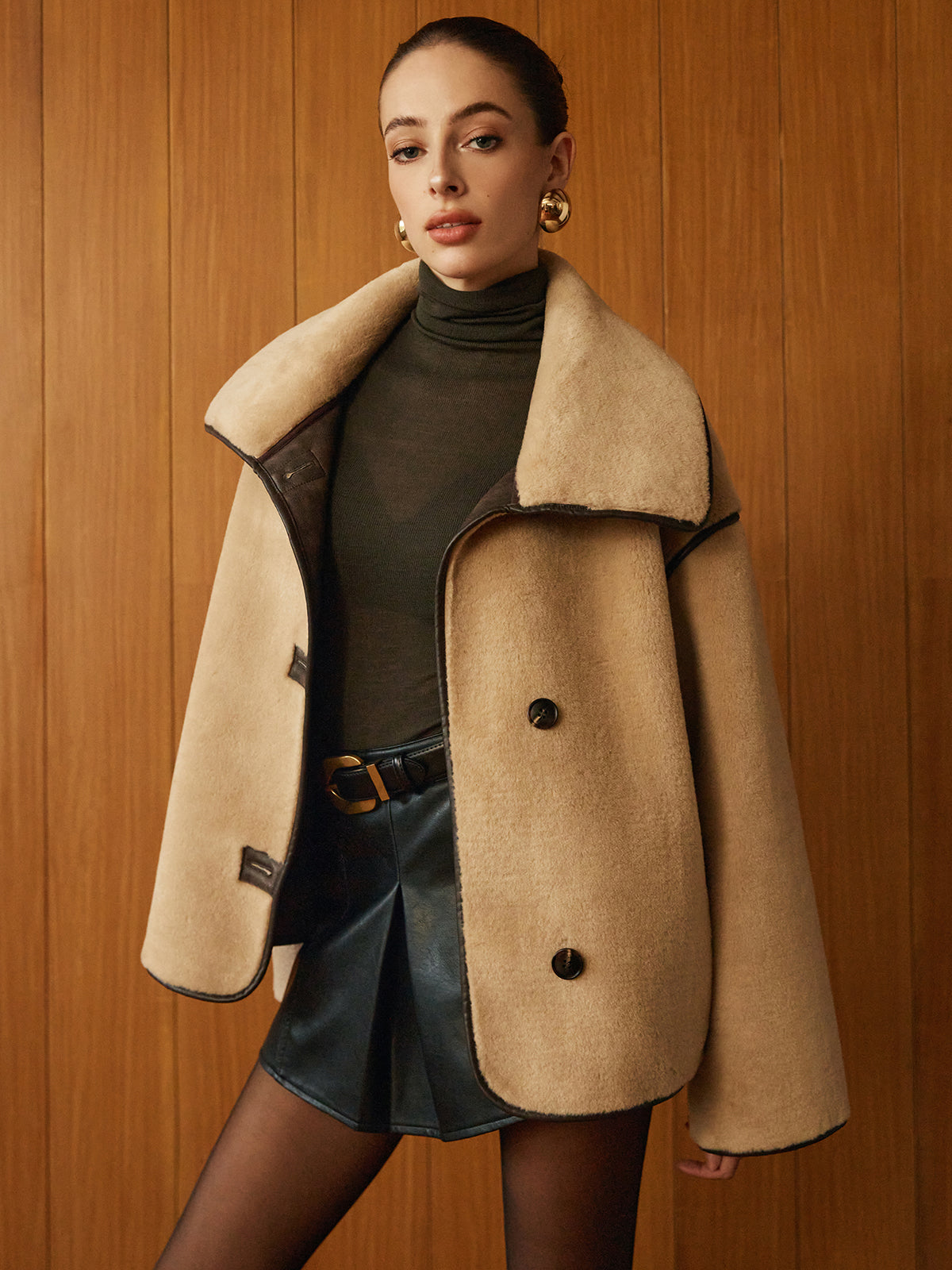 Contrast Piping Shift Minky Coat Contrast Piping Shift Minky Coat