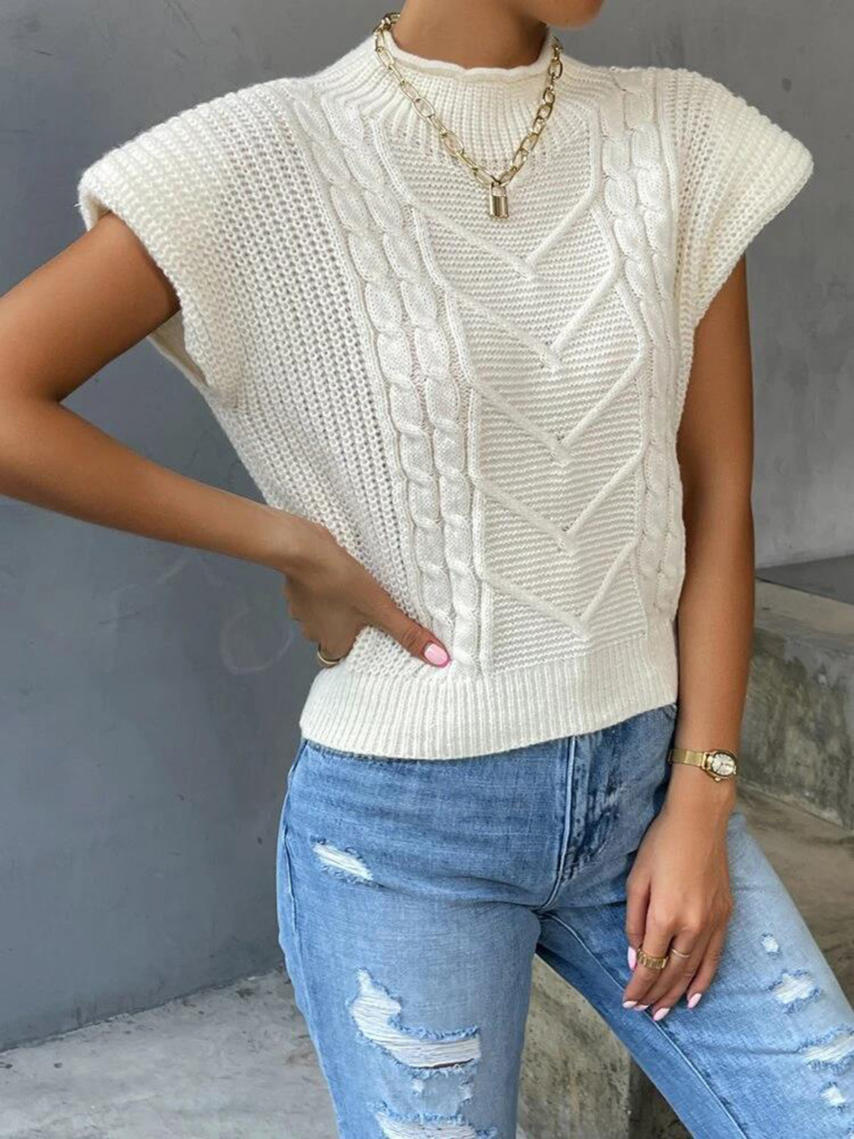 Plain Cap Sleeve Sweater Vest Plain Cap Sleeve Sweater Vest