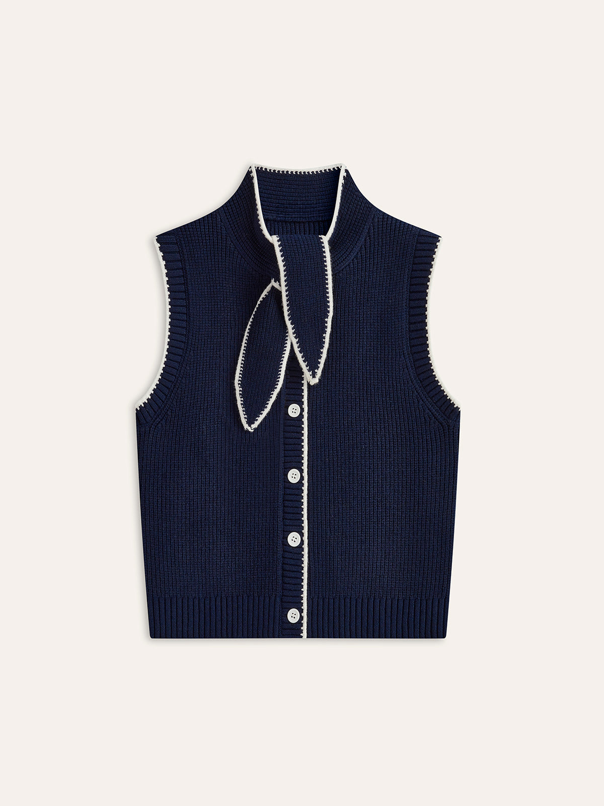 Tie Neck Contrast Trim Button Sweater Vest Tie Neck Contrast Trim Button Sweater Vest