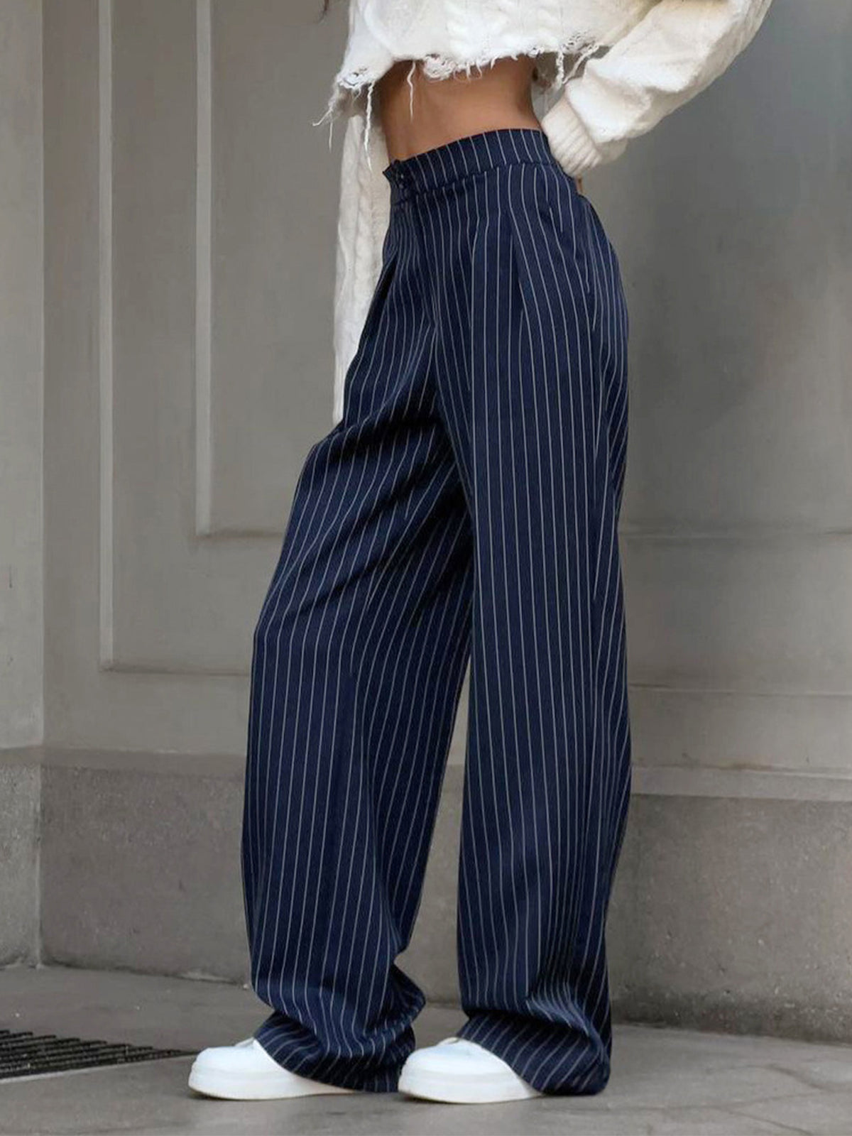 Pinstripe Pleated Wide-Leg Pants Pinstripe Pleated Wide-Leg Pants