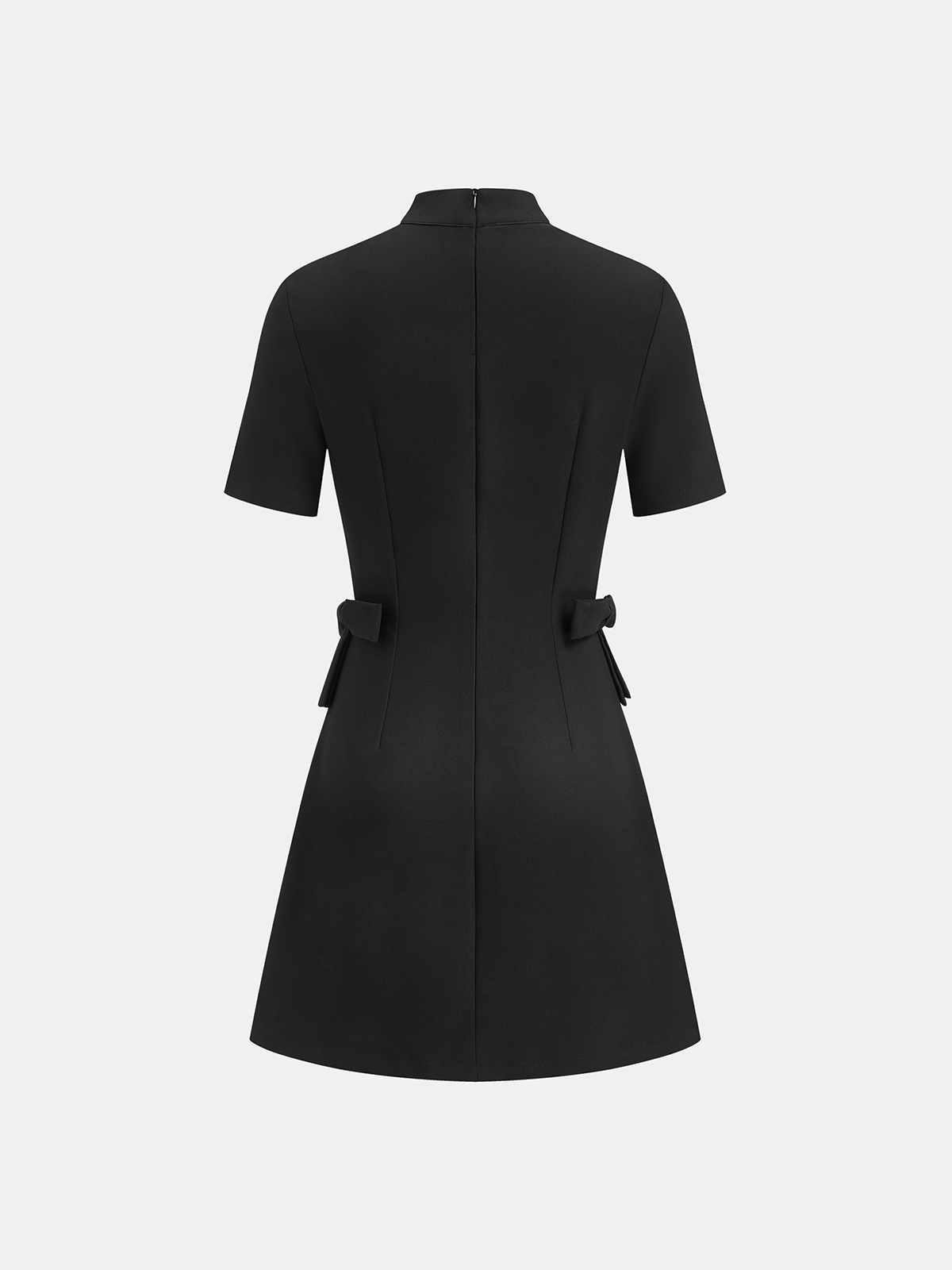 Bow Cut-Out Stand Collar Short Sleeve Dress Bow Cut-Out Stand Collar Short Sleeve Dress