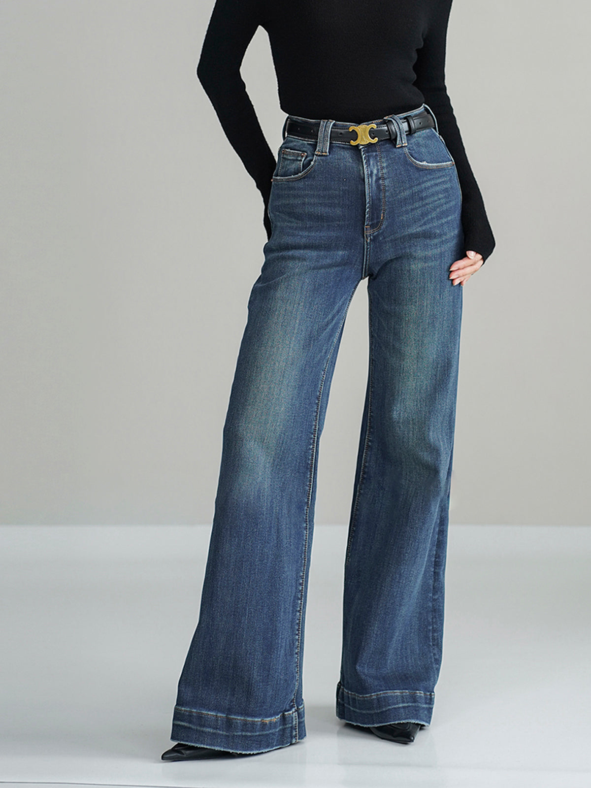 Mid-Waist Bootcut Denim Jeans Without Belt Mid-Waist Bootcut Denim Jeans Without Belt