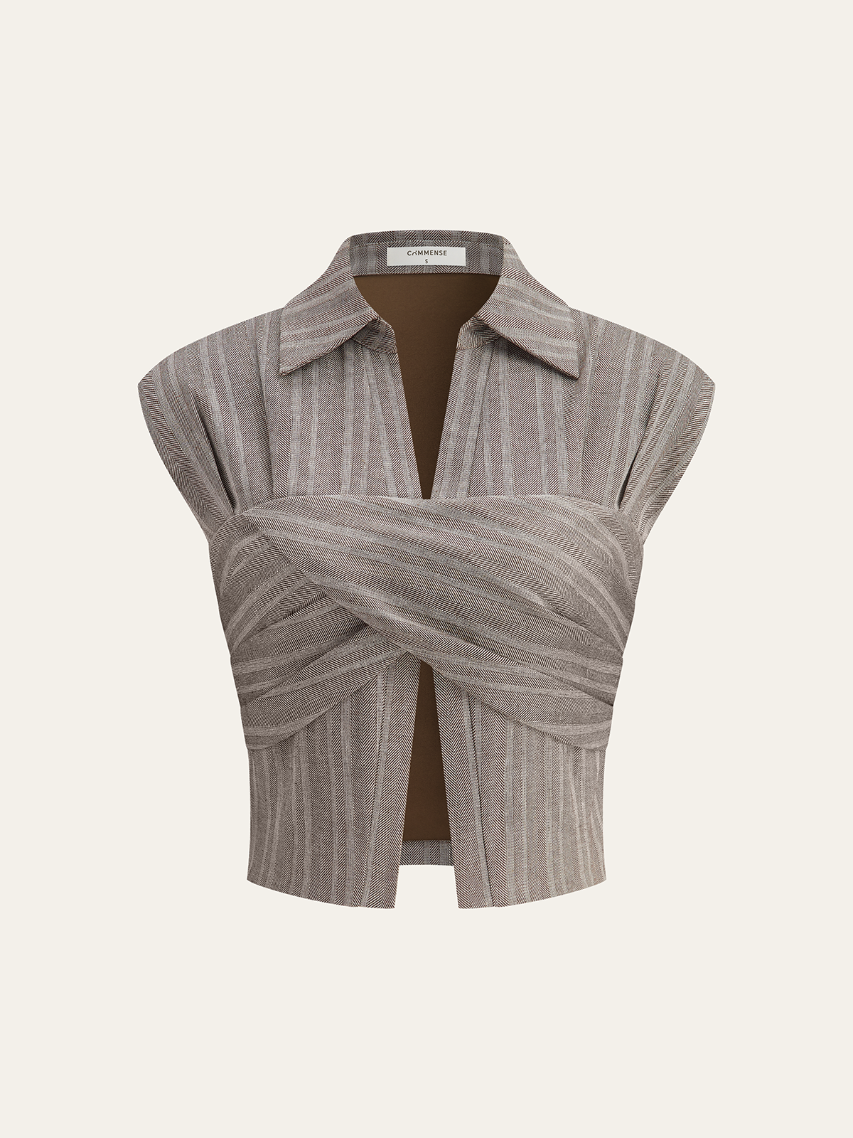 Linen Blend Cropped Blouse with Cross Wrap Detail Linen Blend Cropped Blouse with Cross Wrap Detail