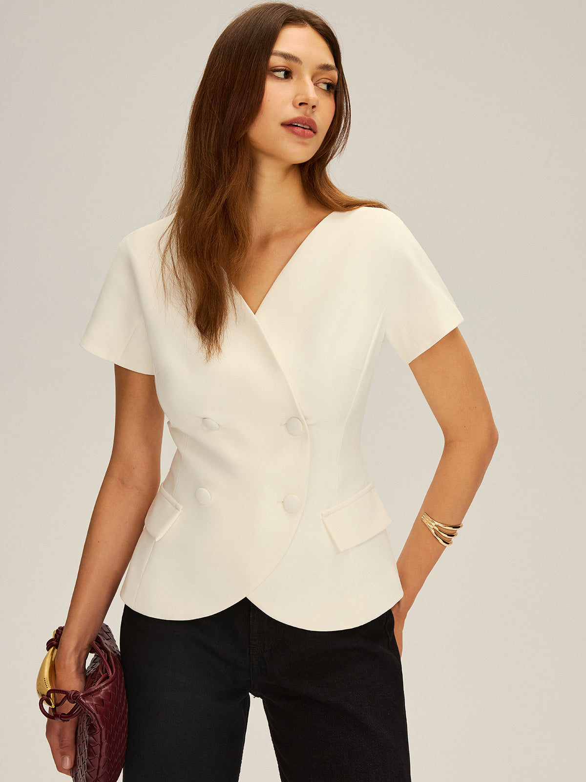 Double-Breasted Short-Sleeve Blazer Double-Breasted Short-Sleeve Blazer