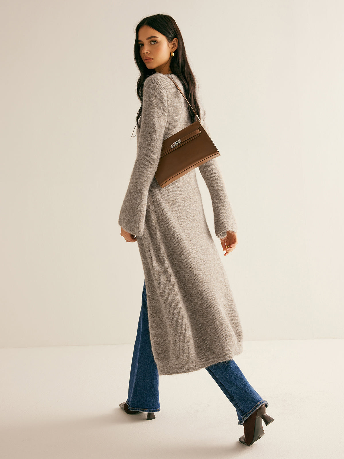 Stacking V-Neck Split Breasted Sweater Dress Stacking V-Neck Split Breasted Sweater Dress