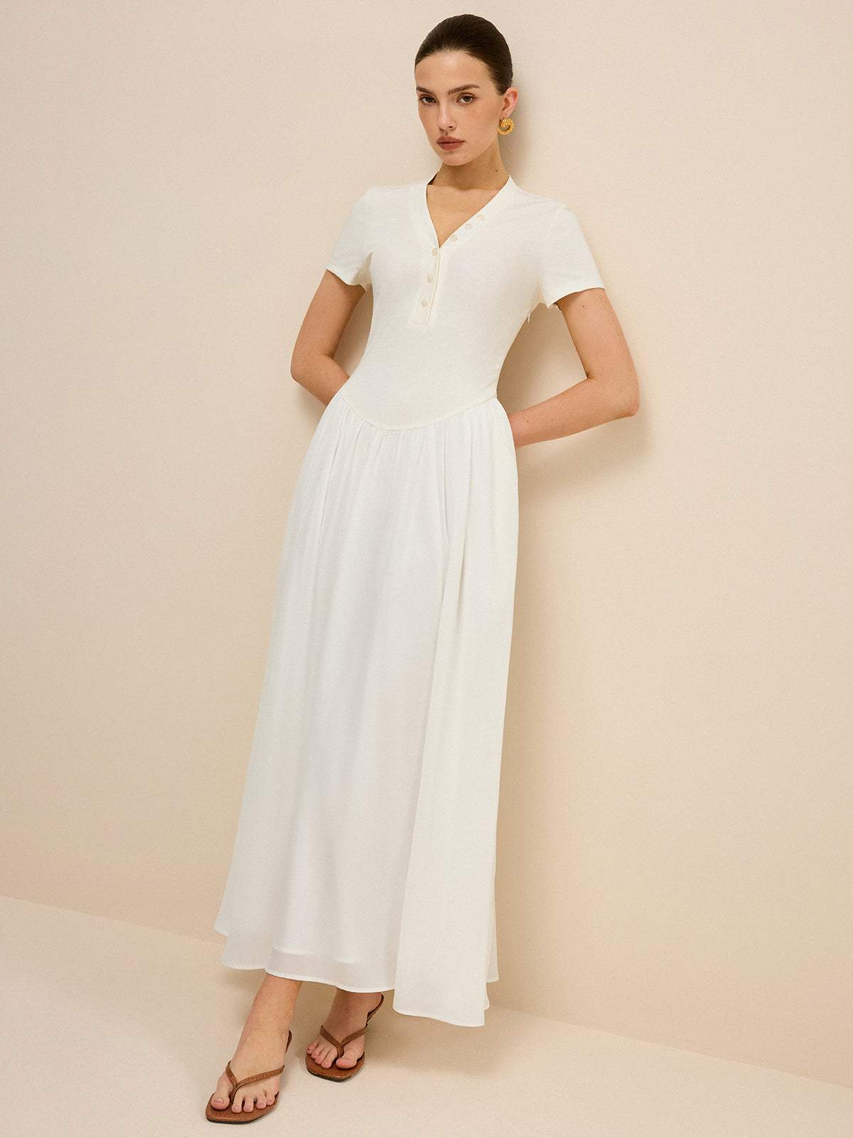 Button-Placket V-Neck Maxi Dress Button-Placket V-Neck Maxi Dress