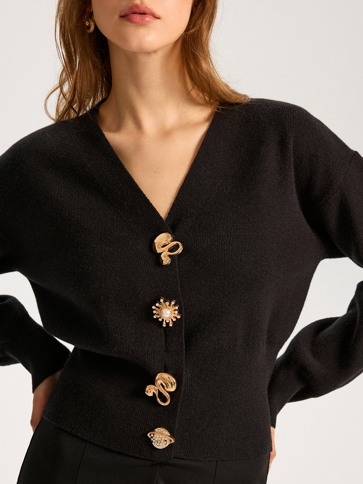 Wool Blend Metal Detail Knit Top Wool Blend Metal Detail Knit Top