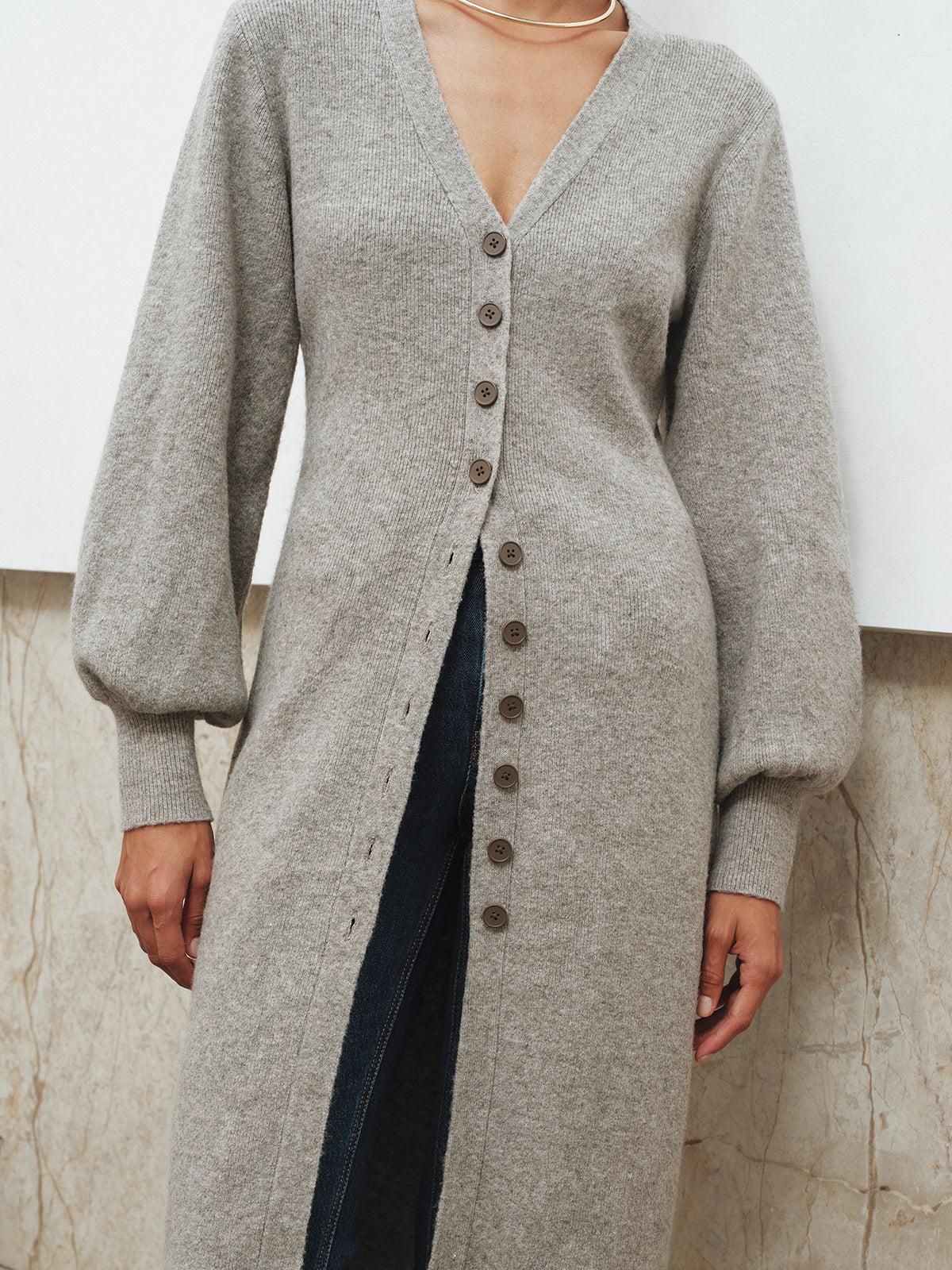 Button-Front Longline Knit Outerwear Button-Front Longline Knit Outerwear