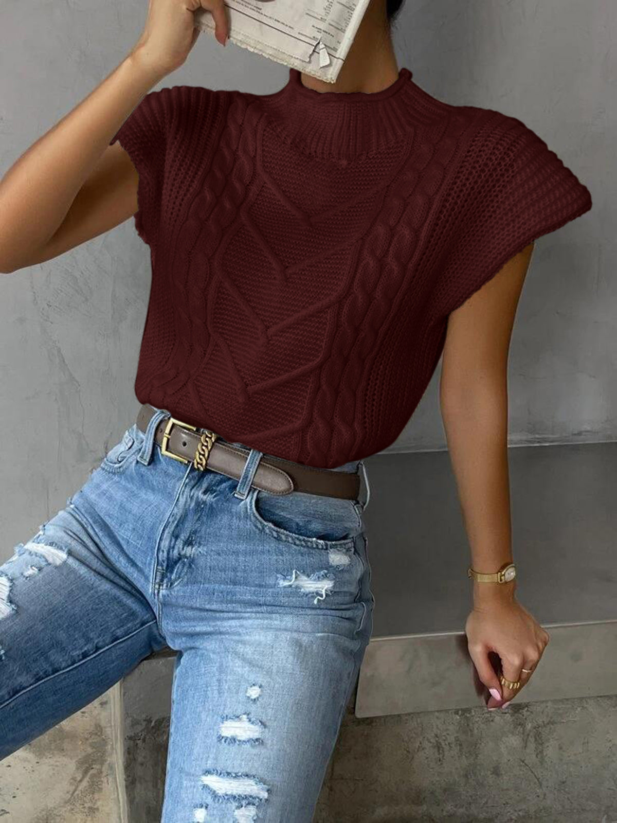 Plain Cap Sleeve Sweater Vest Plain Cap Sleeve Sweater Vest