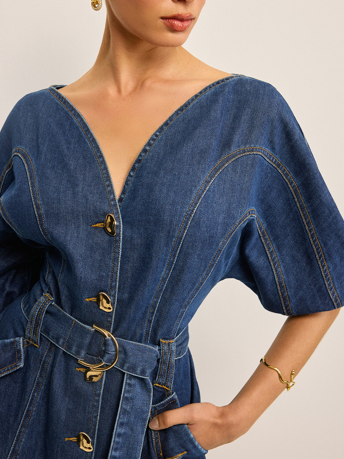 Pocketed Belted Denim Dress Pocketed Belted Denim Dress