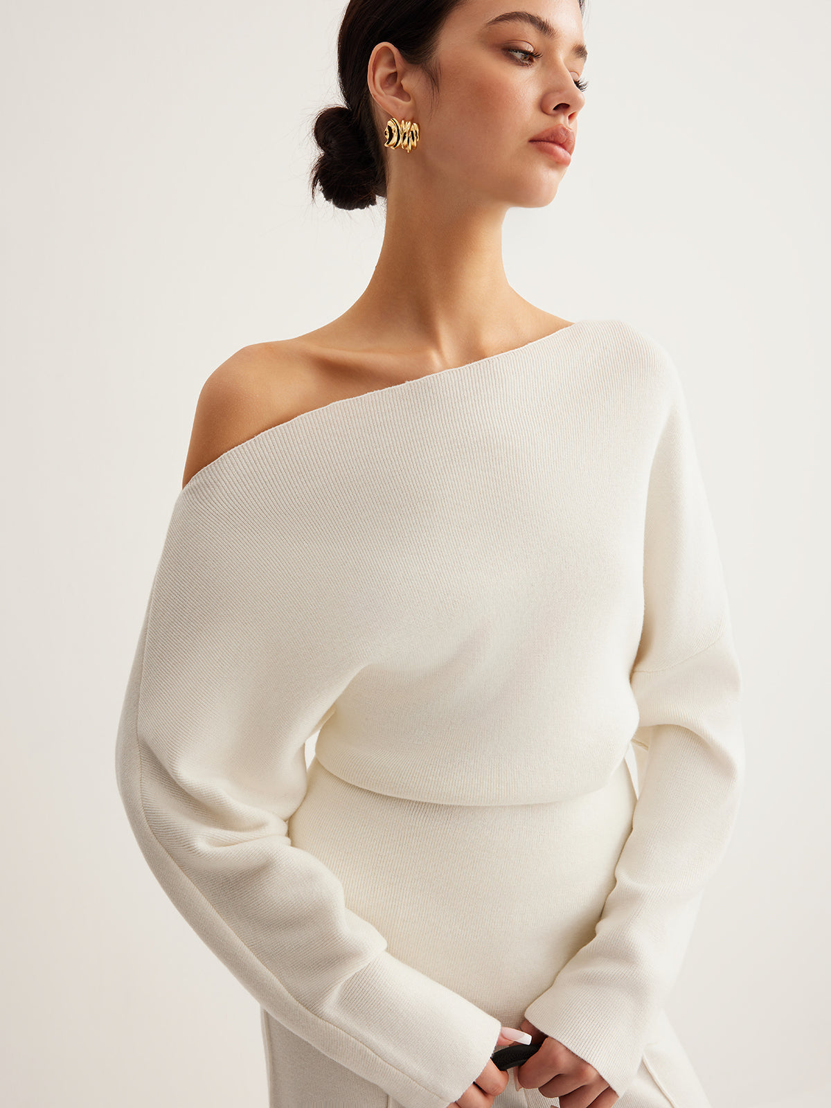 Wool-Blend Asymmetrical Neck Knit Top Wool-Blend Asymmetrical Neck Knit Top