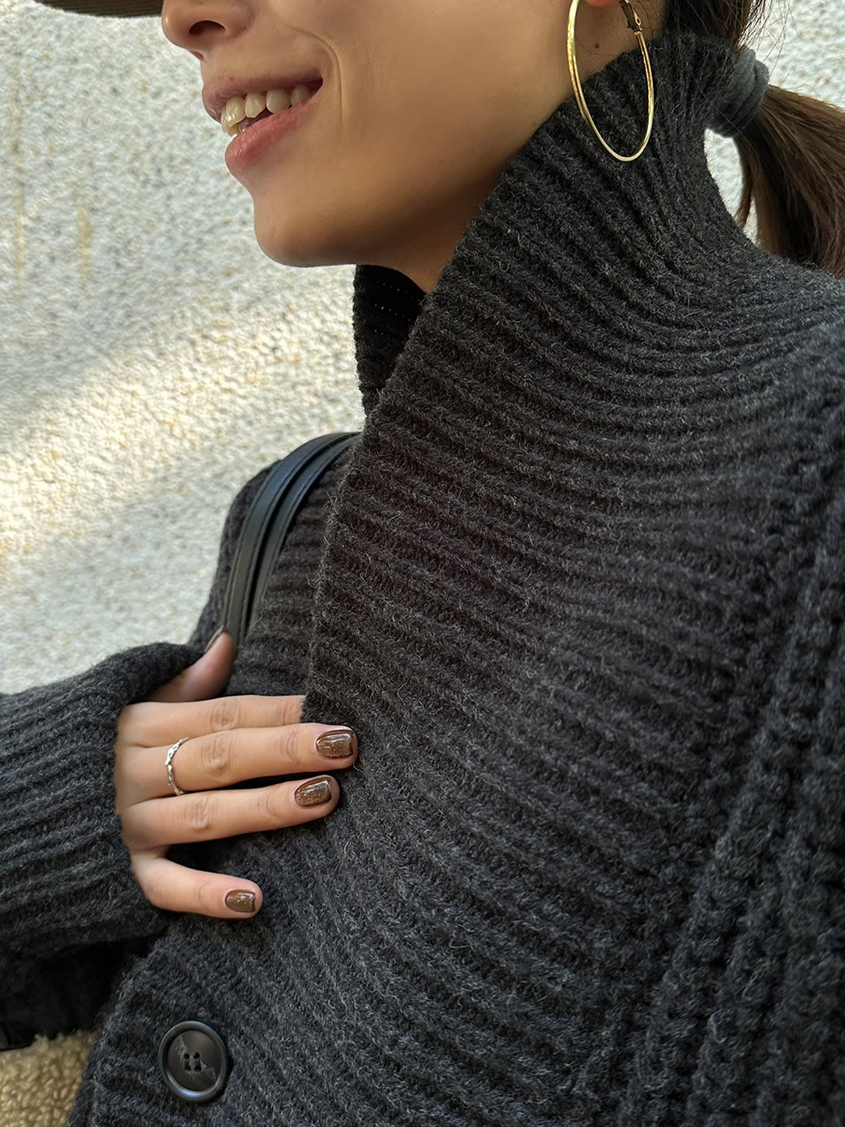 Ribbed Lapel Button Knit Outerwear Ribbed Lapel Button Knit Outerwear