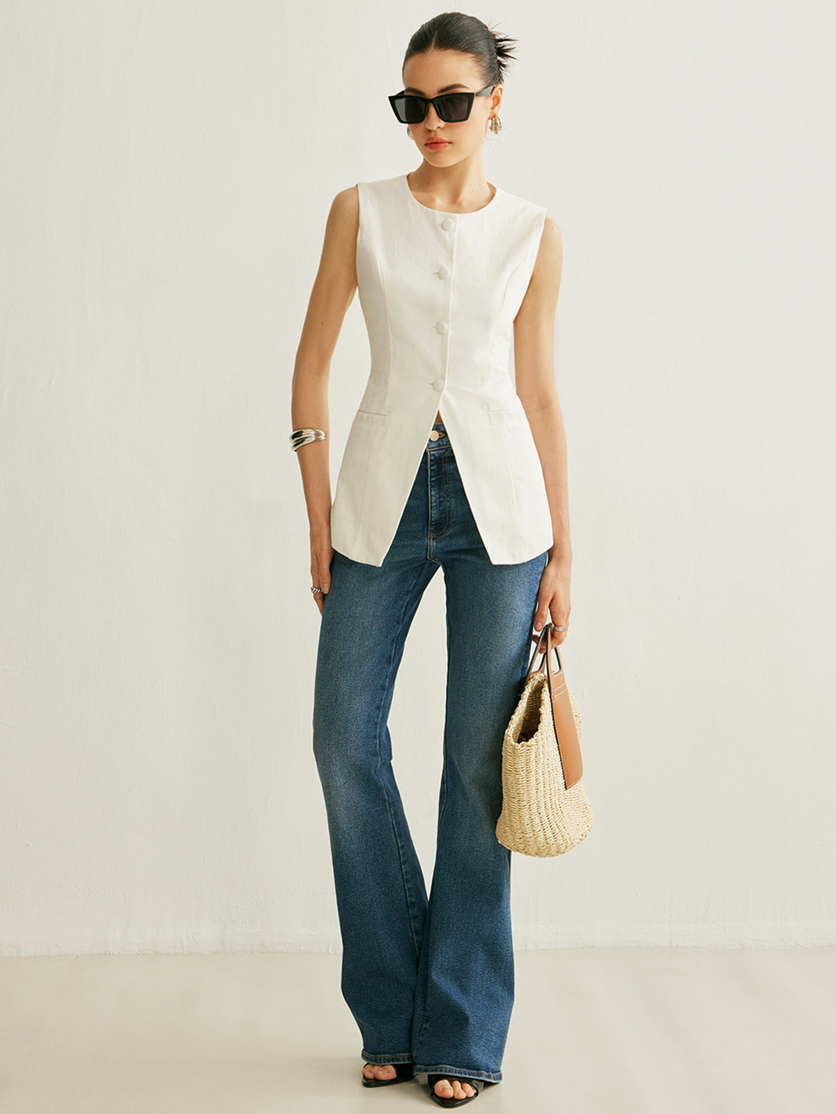 Button Detail Sleeveless Vest Button Detail Sleeveless Vest