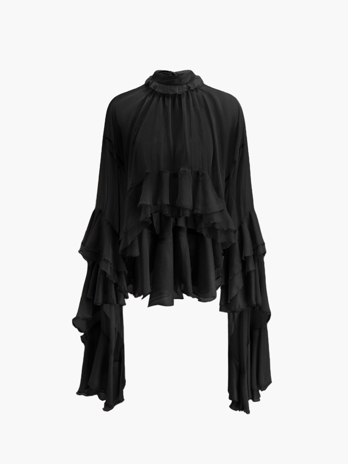 Sheer Turtleneck Ruffle Chiffon Blouse Sheer Turtleneck Ruffle Chiffon Blouse