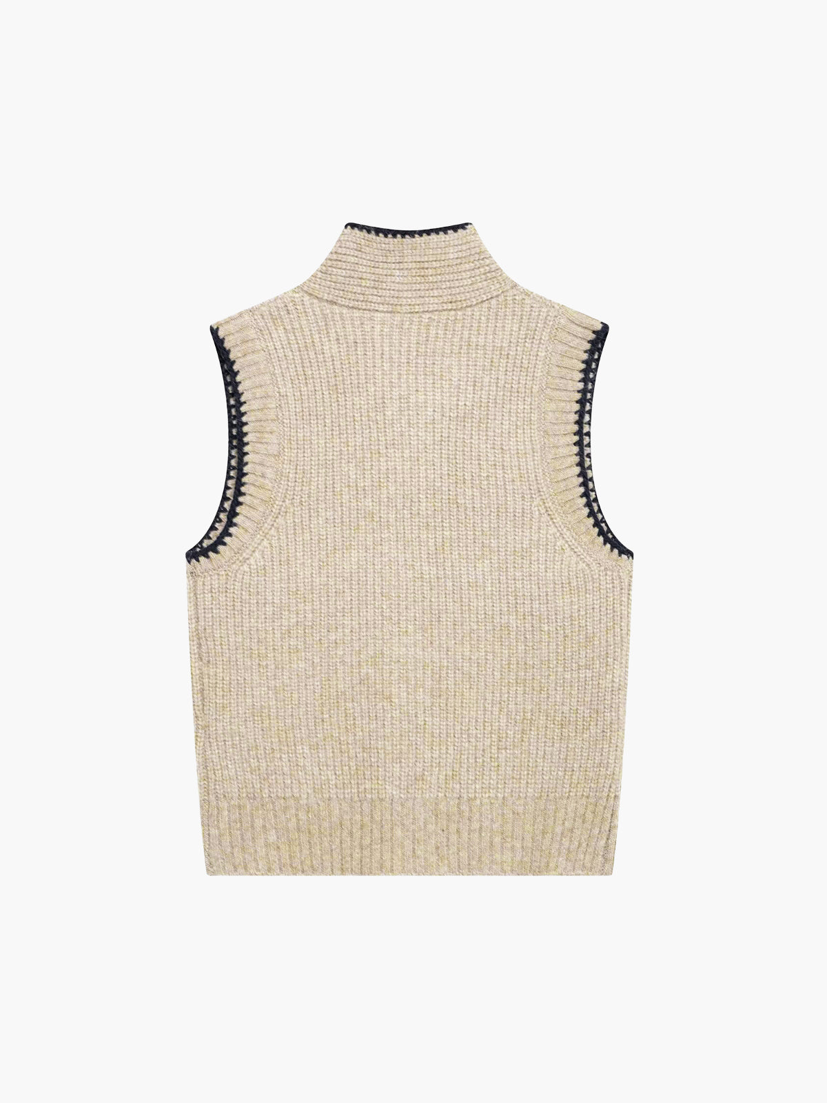 Tie Neck Contrast Trim Button Sweater Vest Tie Neck Contrast Trim Button Sweater Vest