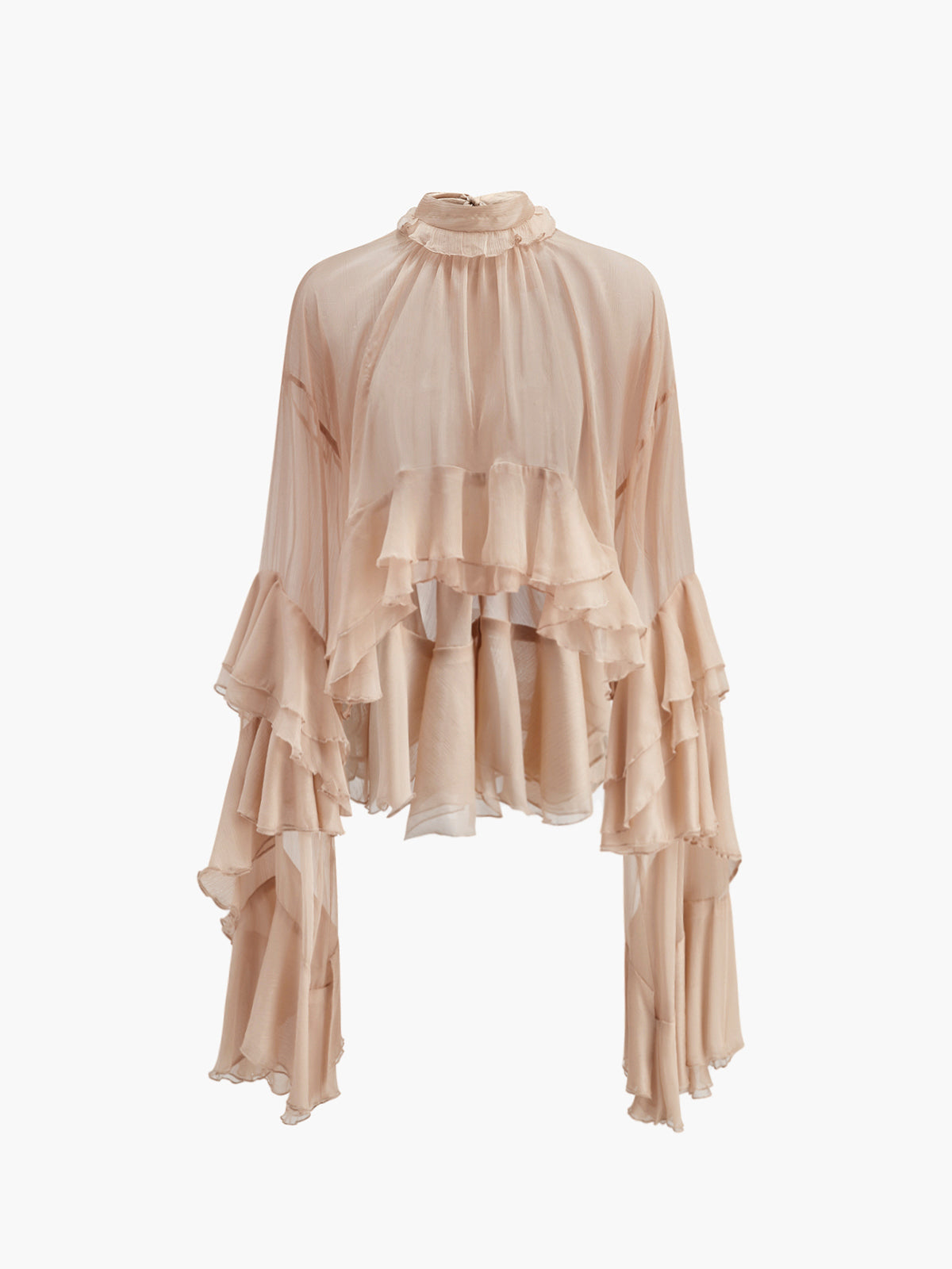 Sheer Turtleneck Ruffle Chiffon Blouse Sheer Turtleneck Ruffle Chiffon Blouse