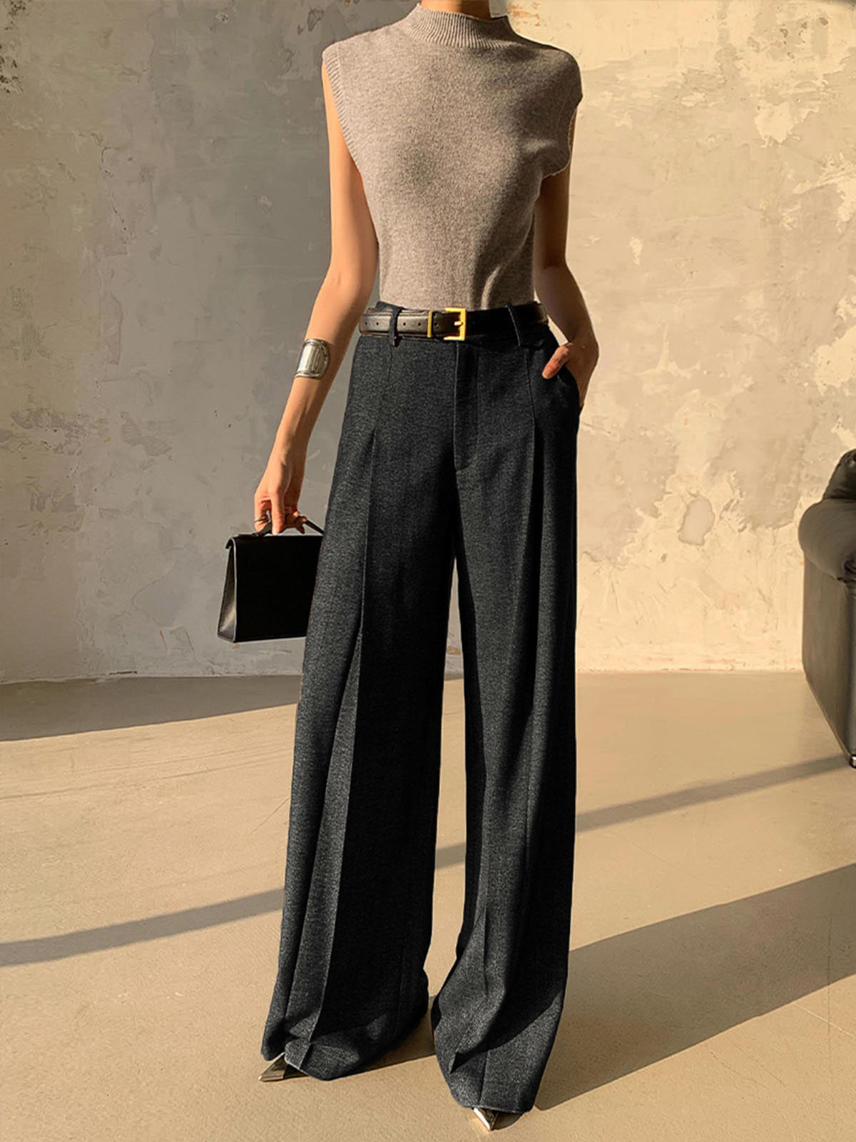 High Waist Pleated Pants Without Belt High Waist Pleated Pants Without Belt