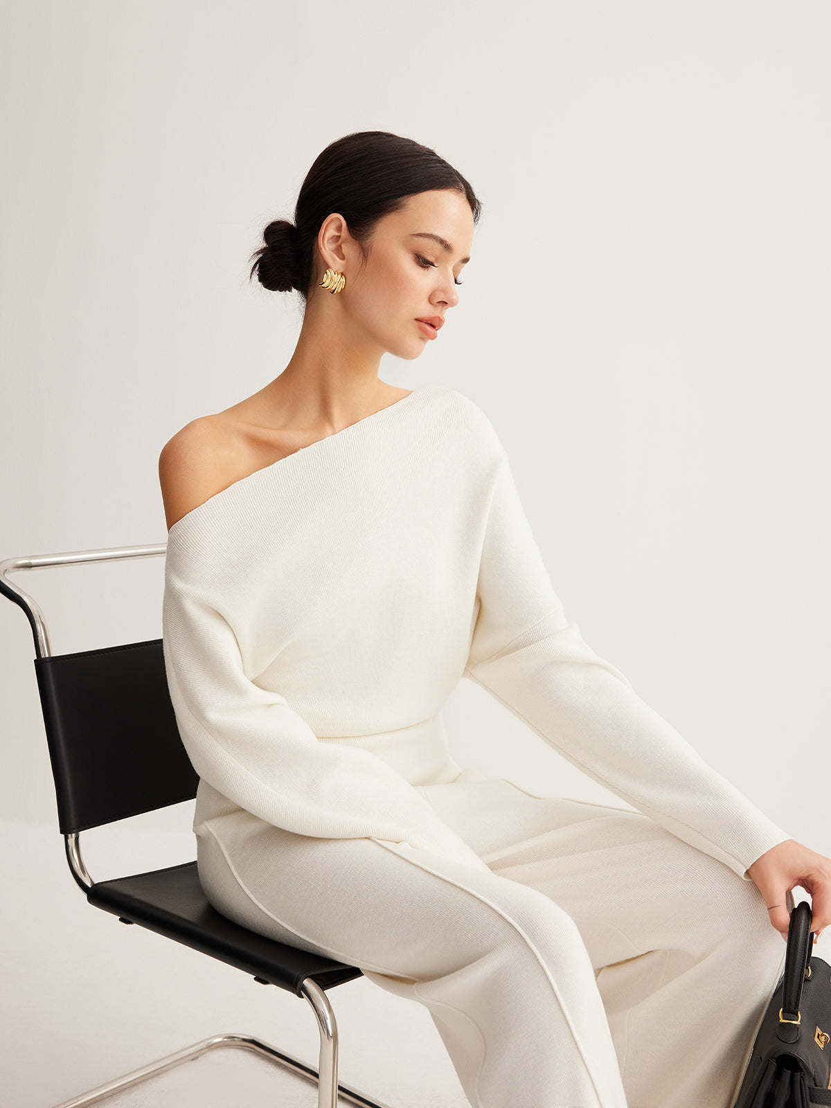 Wool-Blend Asymmetrical Neck Knit Top Wool-Blend Asymmetrical Neck Knit Top
