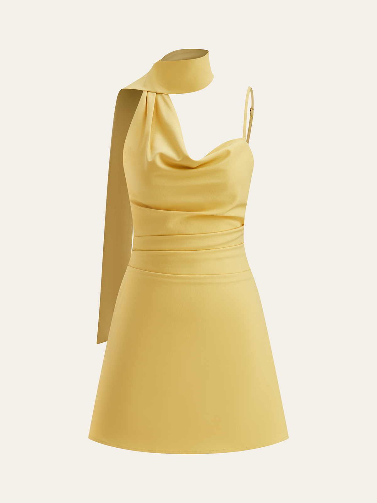 Cowl Neck Mini Dress with Asymmetric Sash Detail Cowl Neck Mini Dress with Asymmetric Sash Detail