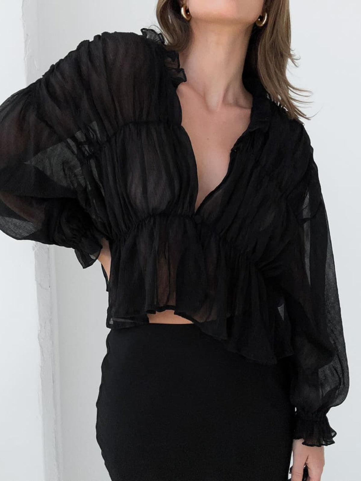Sheer Chiffon Ruffle Detail Blouse Sheer Chiffon Ruffle Detail Blouse
