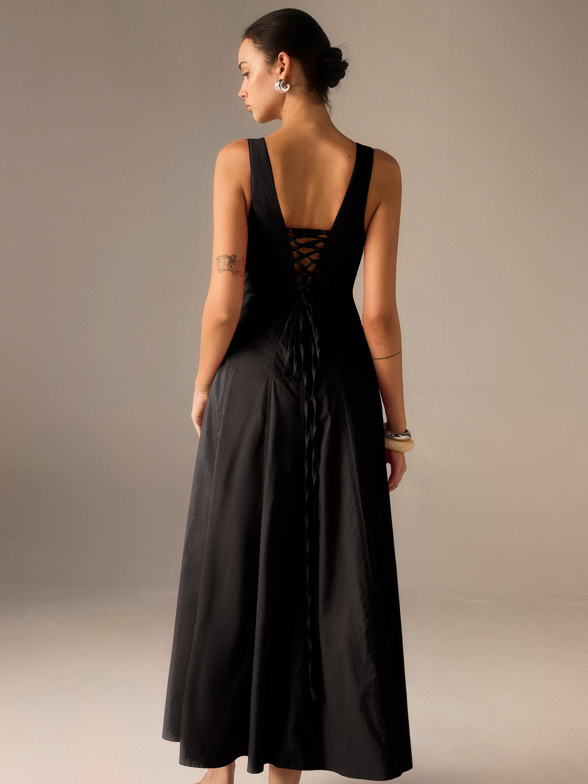 Cotton Maxi Dress with Lace-Up Back Cotton Maxi Dress with Lace-Up Back