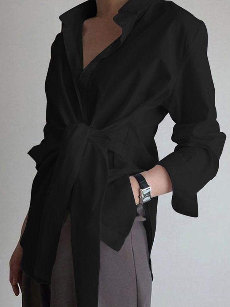 Semi-Sheer Button Down Tied Long Shirt Semi-Sheer Button Down Tied Long Shirt