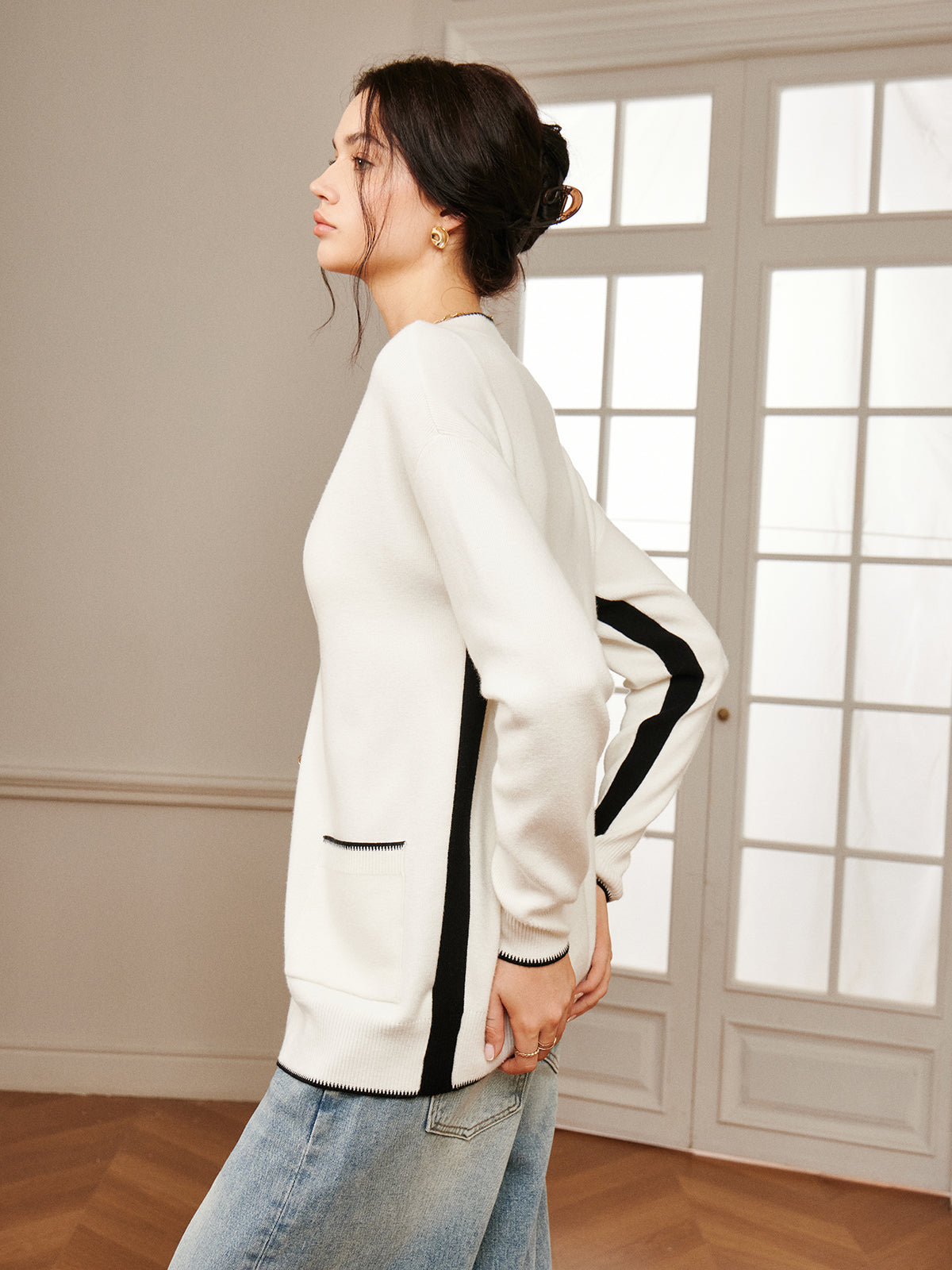 Casual Contrast Trim Knit Outerwear Casual Contrast Trim Knit Outerwear