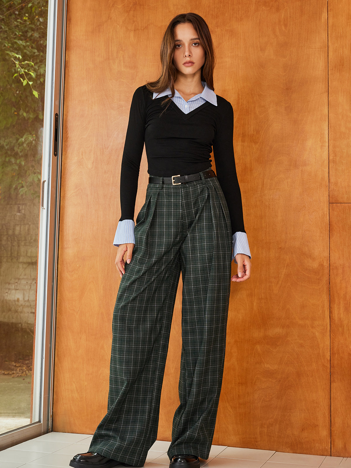 Vintage Plaid Belted Wide-Leg Pants Vintage Plaid Belted Wide-Leg Pants