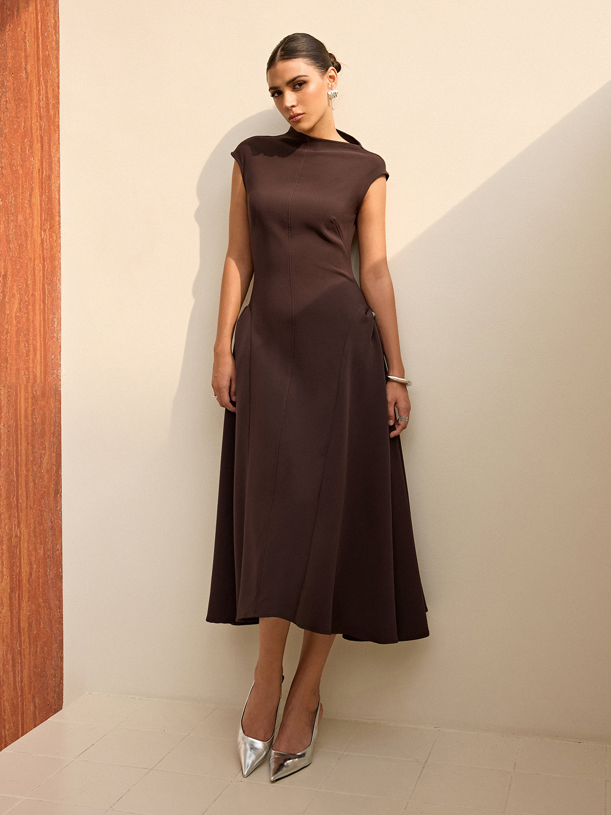 Asymmetrical Neck Cap Sleeve Maxi Dress Asymmetrical Neck Cap Sleeve Maxi Dress