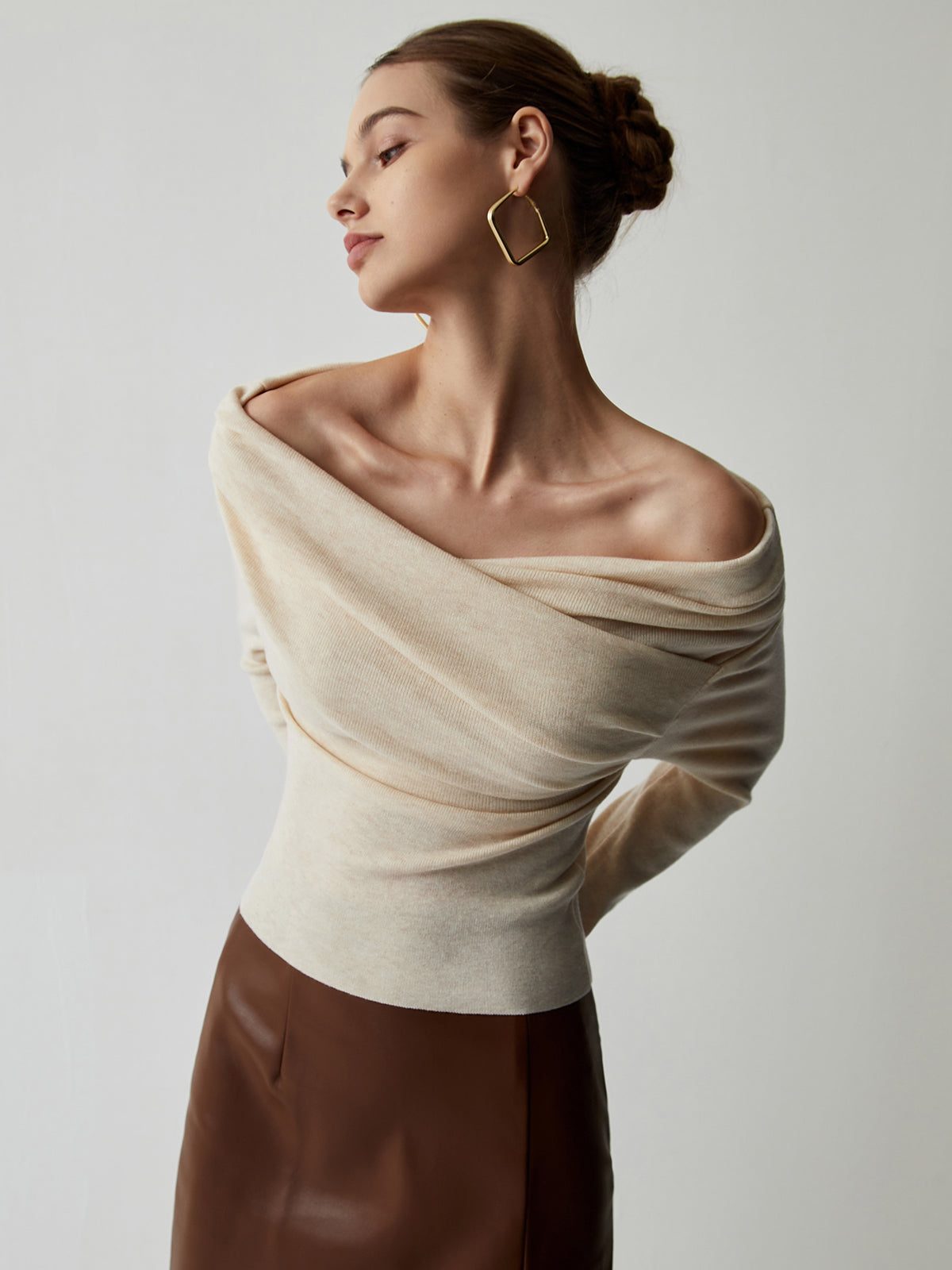 Off Shoulder Wrap Long Sleeve Knit Top Off Shoulder Wrap Long Sleeve Knit Top