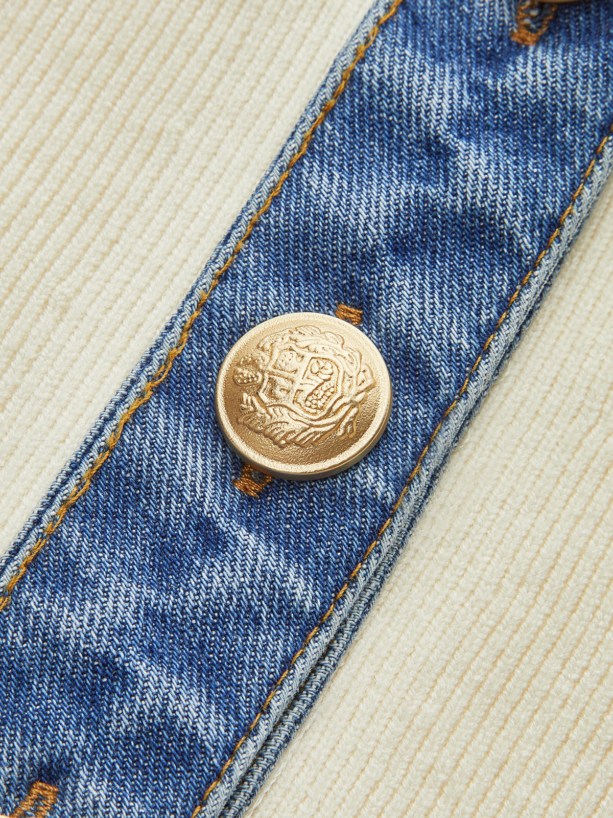 Denim Trim Metal Button Knit Vest Denim Trim Metal Button Knit Vest